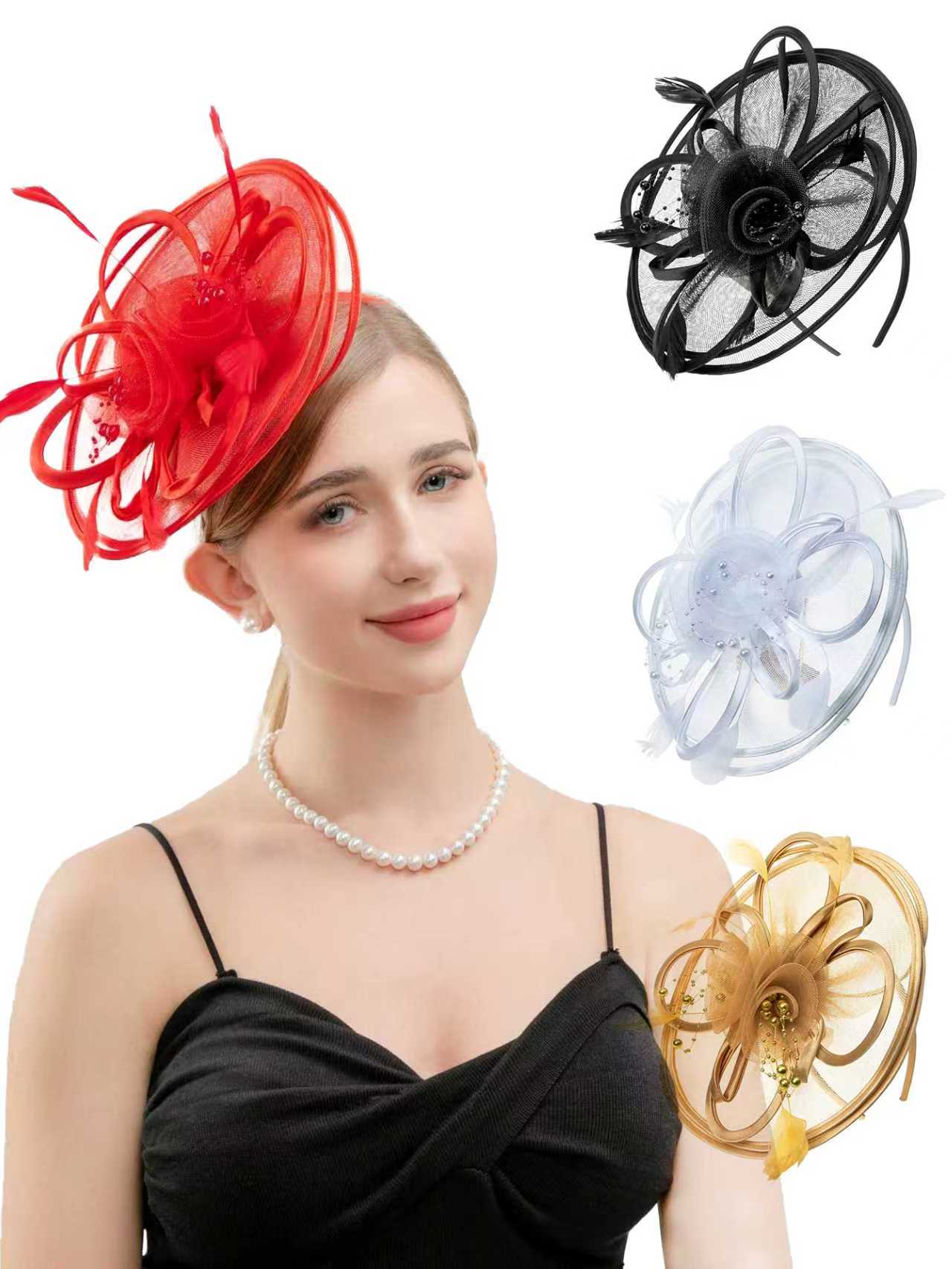 1 piece vintage tulle veil top hat Derby hat, suitable for afternoon tea, Jockey Club, wedding church, Halloween with headbands and clips