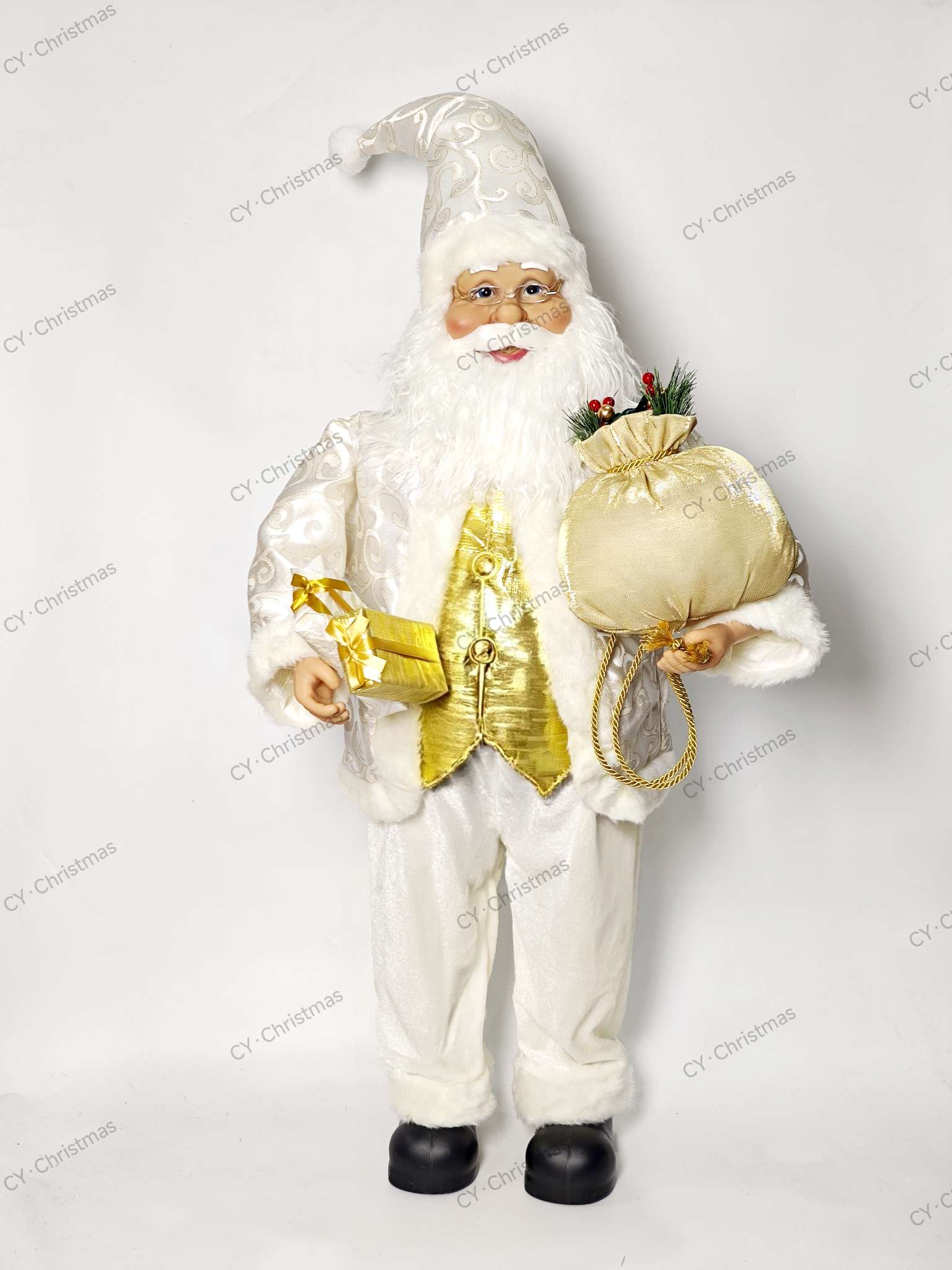 CY·Christmas 40英寸（1m）白色系站姿圣诞老人 圣诞摆件 圣诞用品