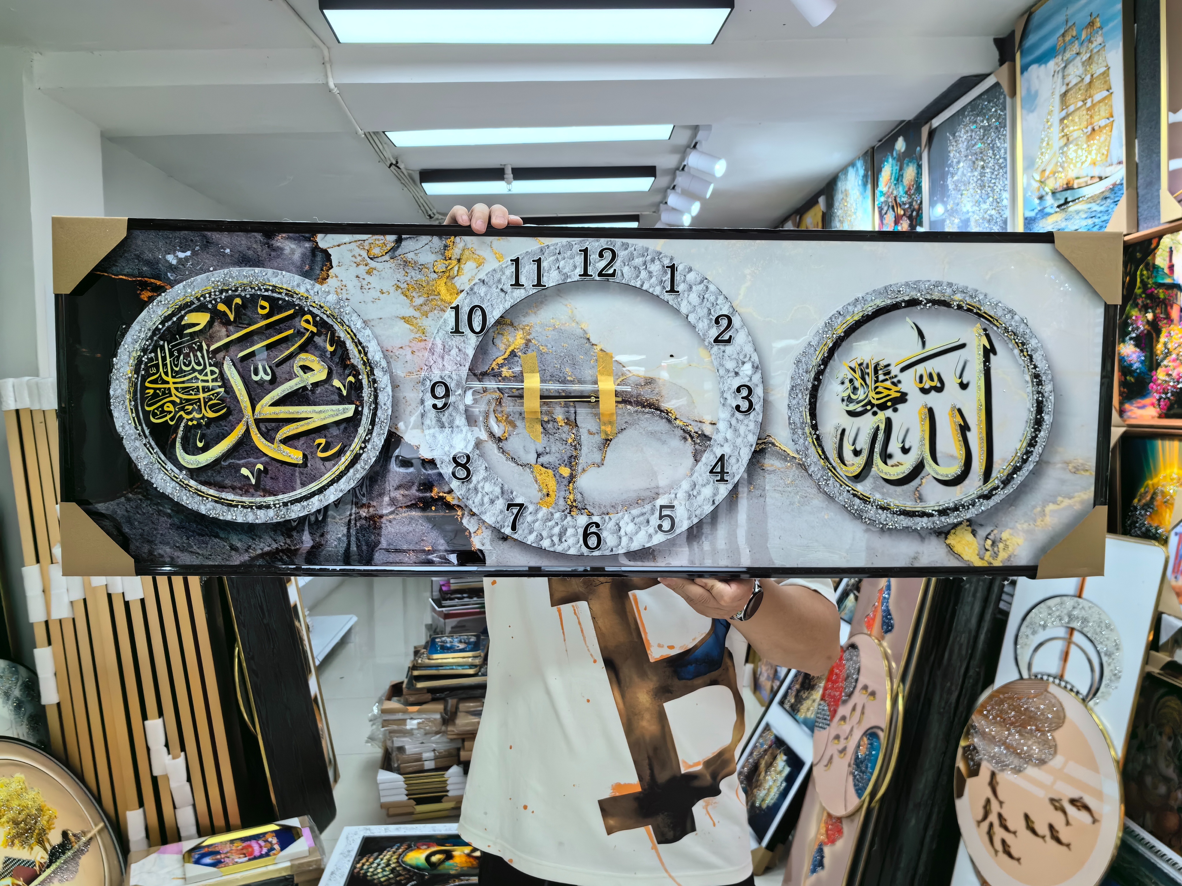 晶瓷晶钻宗教风格三联钟表装饰画 居家卧室客厅壁画挂画装饰