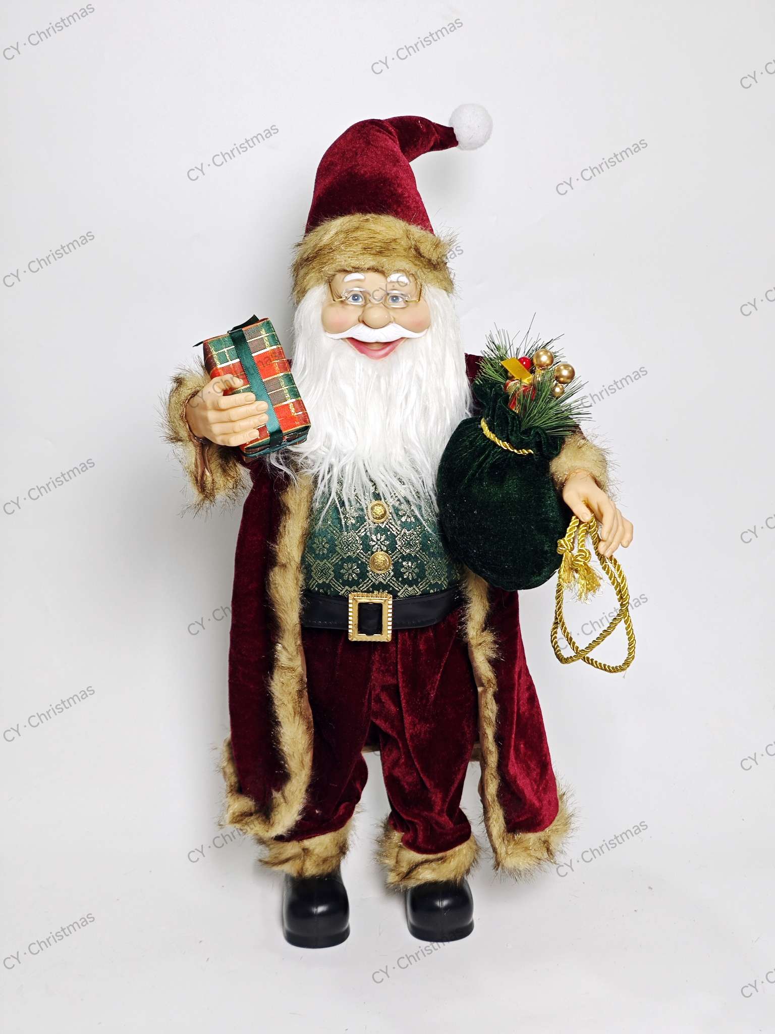 CY·Christmas 24英寸（60cm）枣红色系站姿圣诞老人 圣诞摆件 圣诞用品