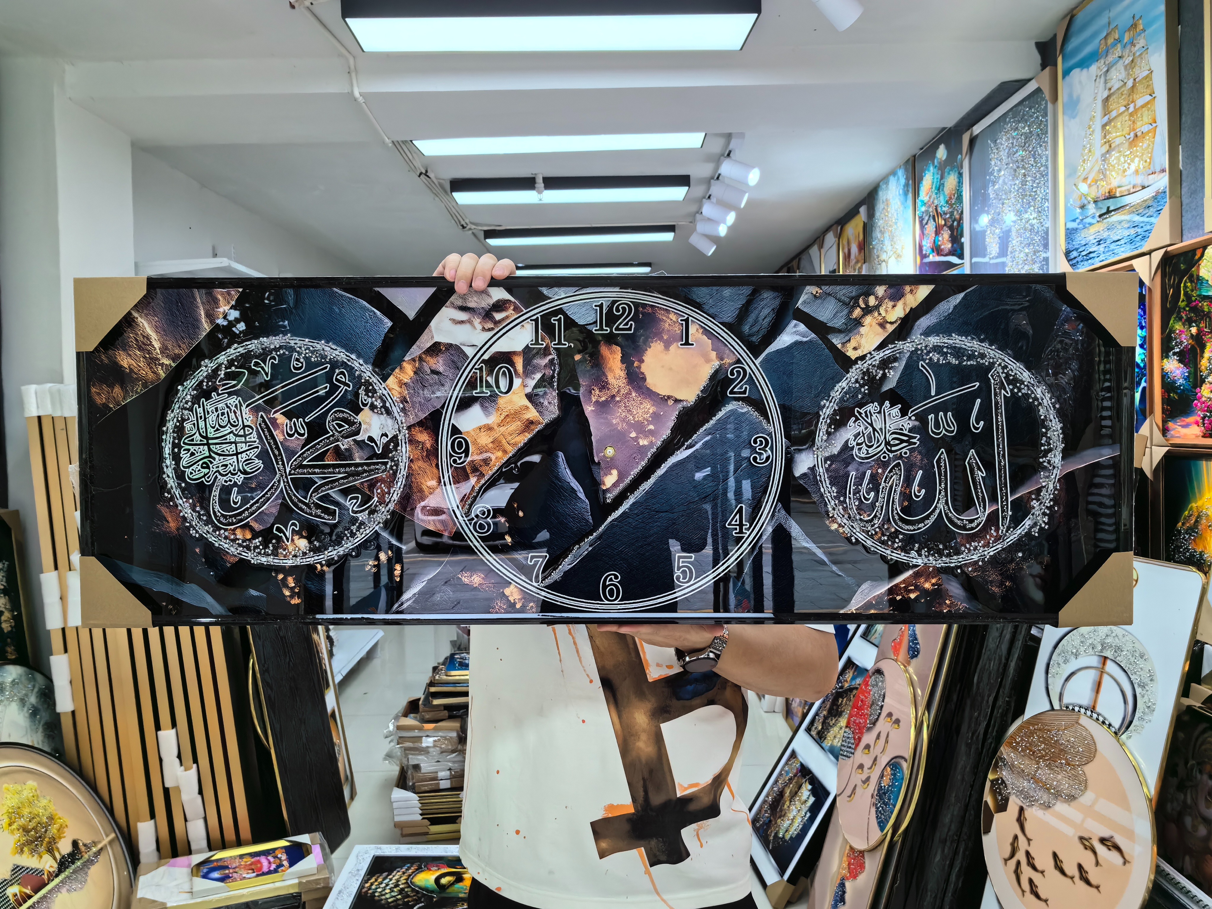 晶瓷晶钻宗教风格三联钟表装饰画 居家卧室客厅壁画挂画装饰详情1
