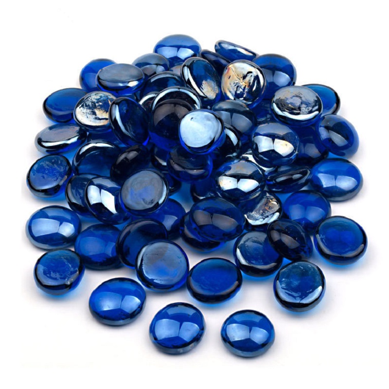 100 pieces of 17-20mm transparent colored glass flat beads, 15mm colored chess piece flat beads, glass gemstones, 12-14mm/1.6cm sea blue, red and yellow flat beads details Picture