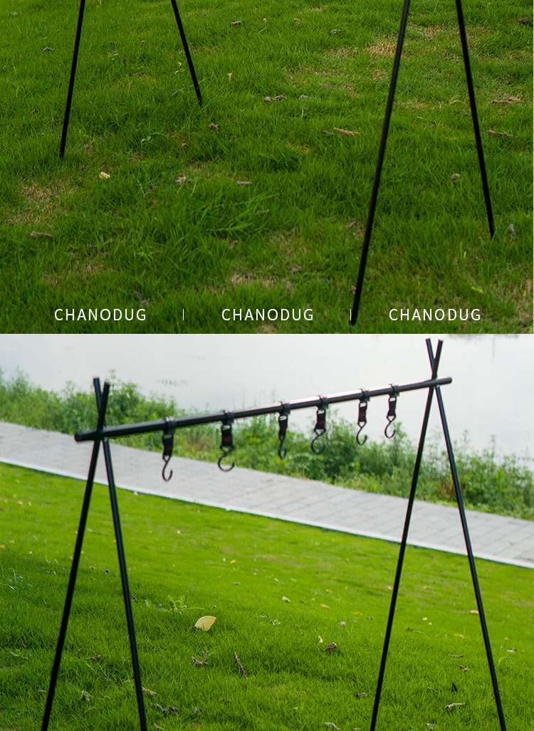 Black metal stand outdoor cookware rack, hanging POTS, water bottles, outdoor supplies, folding stove, camping folding clothes drying rack pic 14