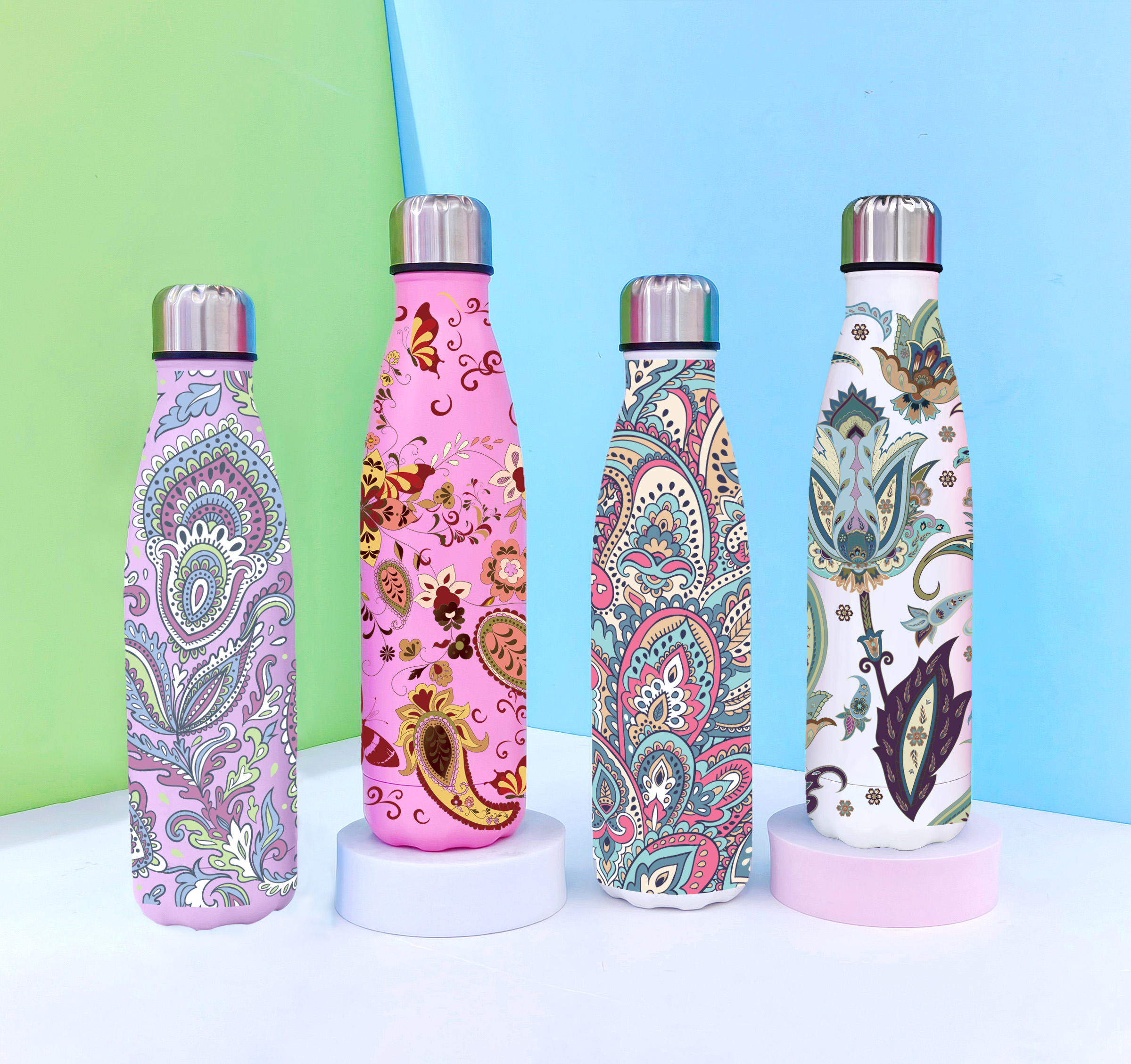 NEW跨境新品佩斯利花纹不锈钢保温杯500ML