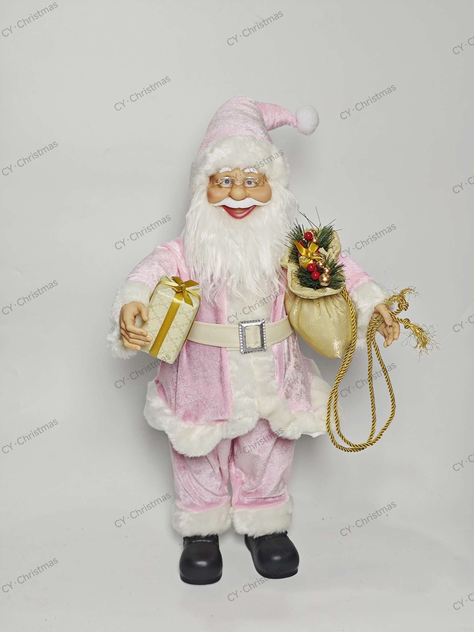CY·Christmas 24英寸（60cm）粉色系站姿圣诞老人 圣诞摆件 圣诞用品
