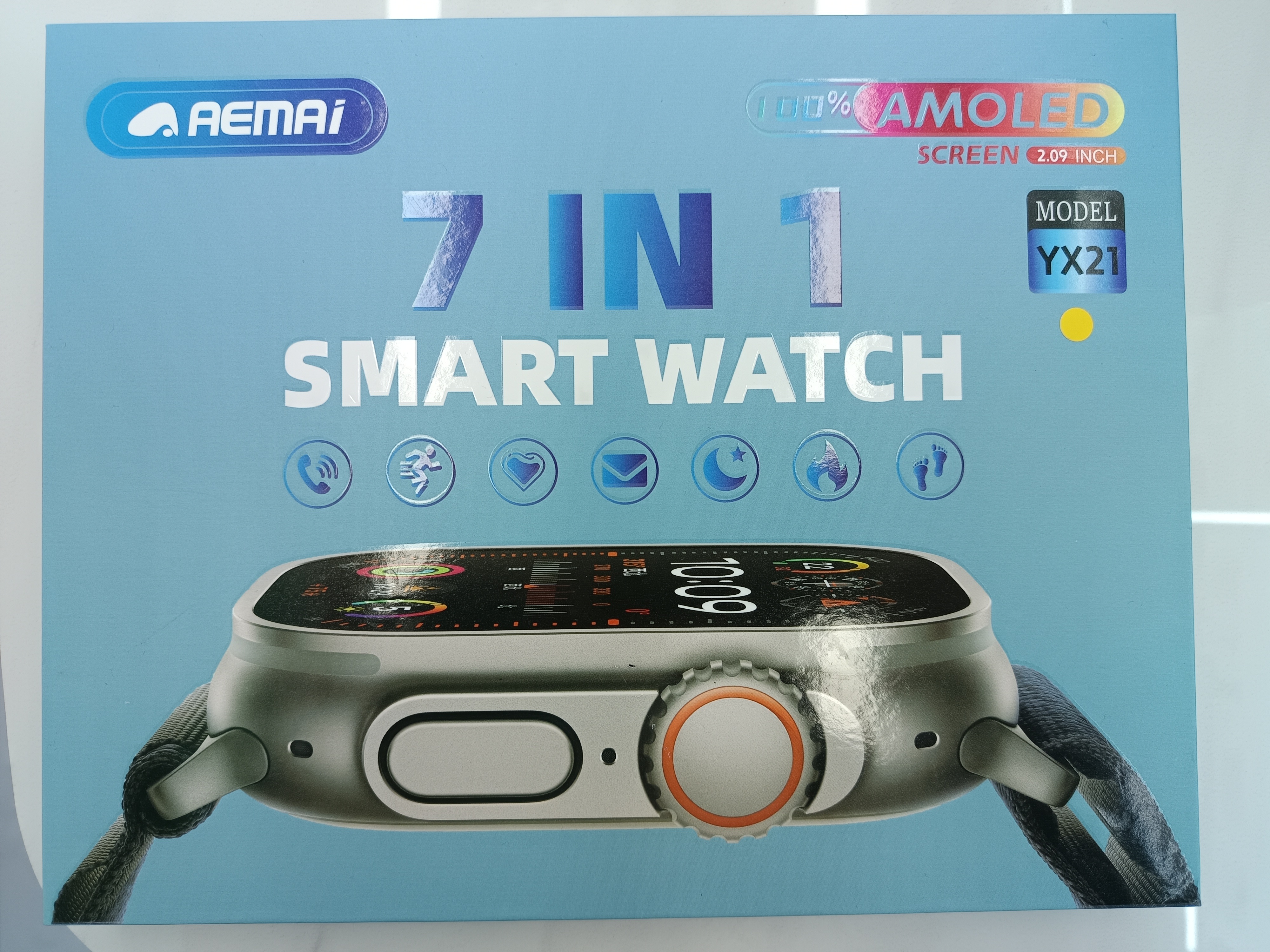 AEMAI YX21 smart sports watch case for making and receiving calls, heart rate and blood pressure detection, 7 silicone sports straps