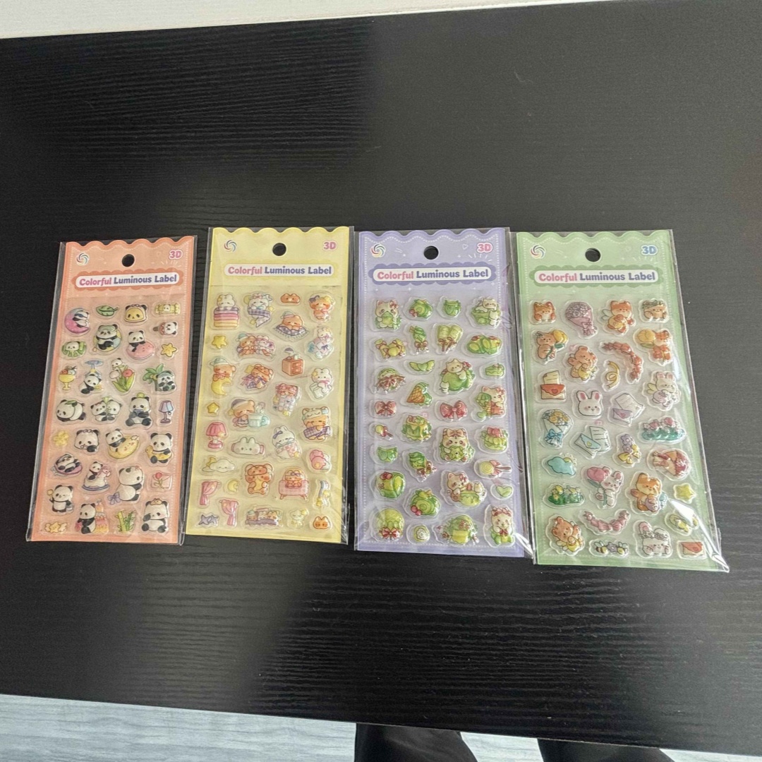 Cartoon three-dimensional embossed gold powder luminous stickers, cartoon mobile phone diy decorative stickers, resin crystal decorative stickers details Picture