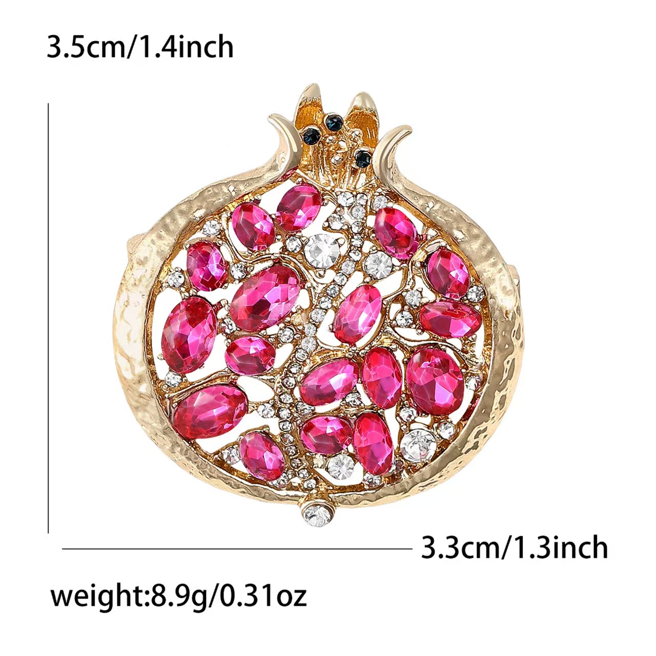New exquisite fruit Korean-style rhinestone pomegranate brooch, popular women's clothing rhinestone pomegranate pin, suit accessory Item Picture