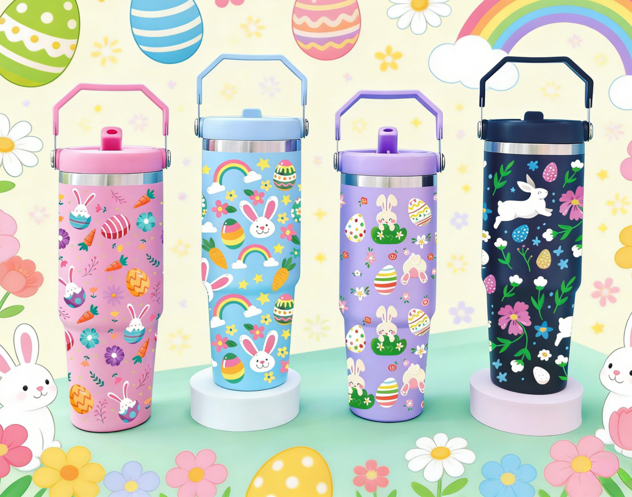 跨境新品 复活节主题保温杯学生高颜值杯子900ml