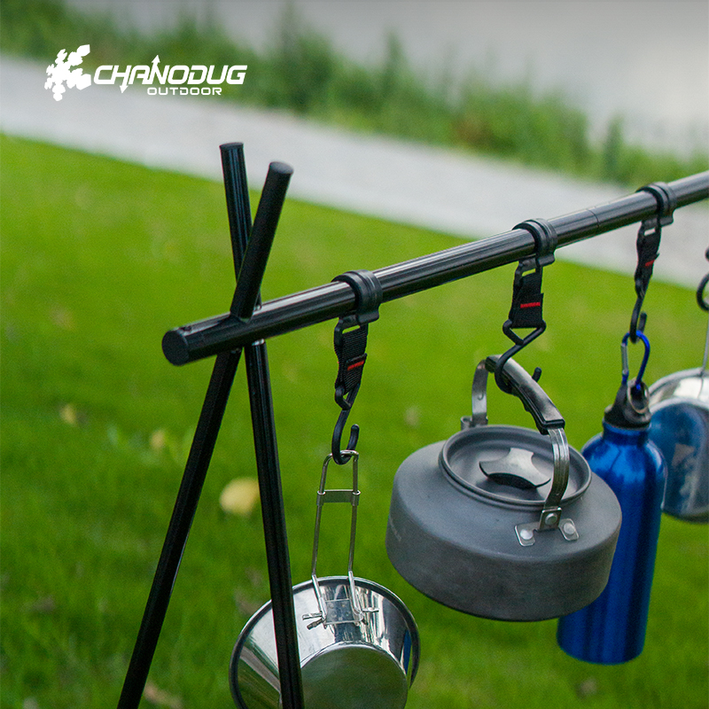 Black metal stand outdoor cookware rack, hanging POTS, water bottles, outdoor supplies, folding stove, camping folding clothes drying rack Specification image