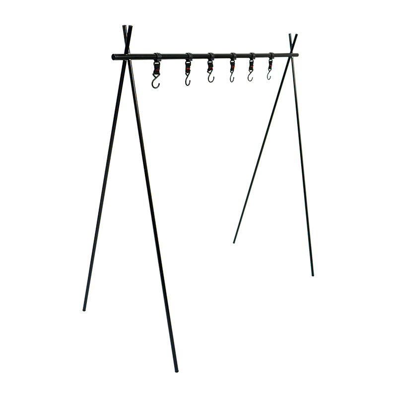 Black metal stand outdoor cookware rack, hanging POTS, water bottles, outdoor supplies, folding stove, camping folding clothes drying rack Item Picture