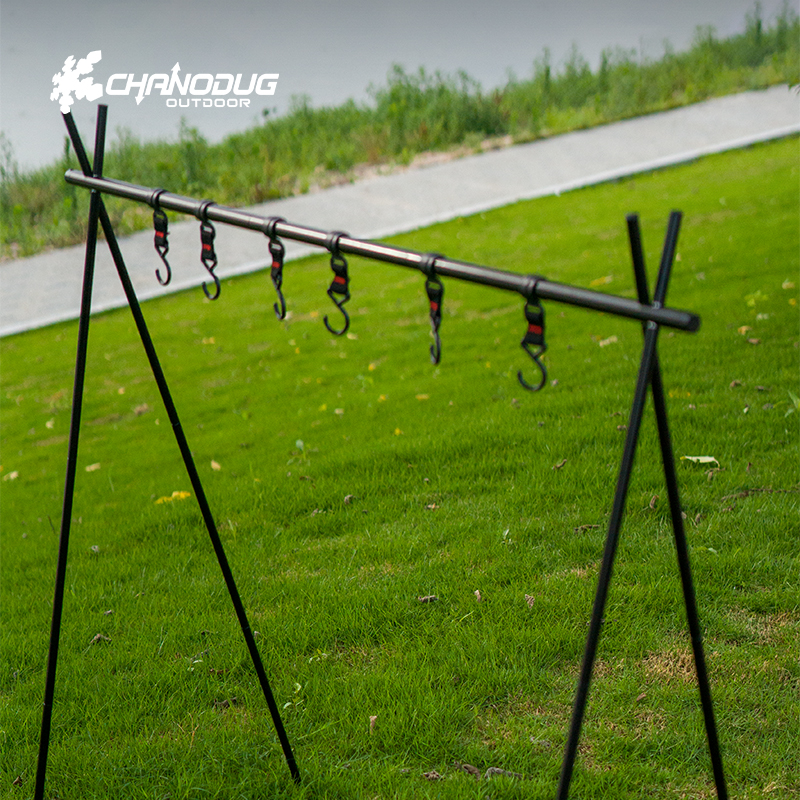 Black metal stand outdoor cookware rack, hanging POTS, water bottles, outdoor supplies, folding stove, camping folding clothes drying rack details Picture