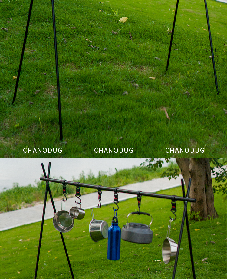 Black metal stand outdoor cookware rack, hanging POTS, water bottles, outdoor supplies, folding stove, camping folding clothes drying rack pic 13