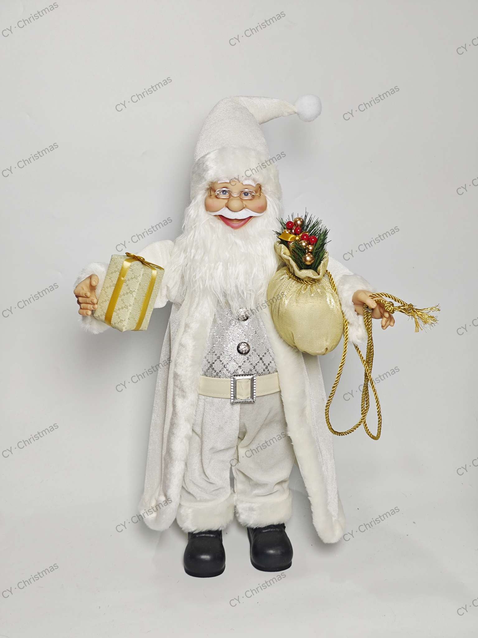 CY·Christmas 24英寸（60cm）白色系站姿圣诞老人 圣诞摆件 圣诞用品