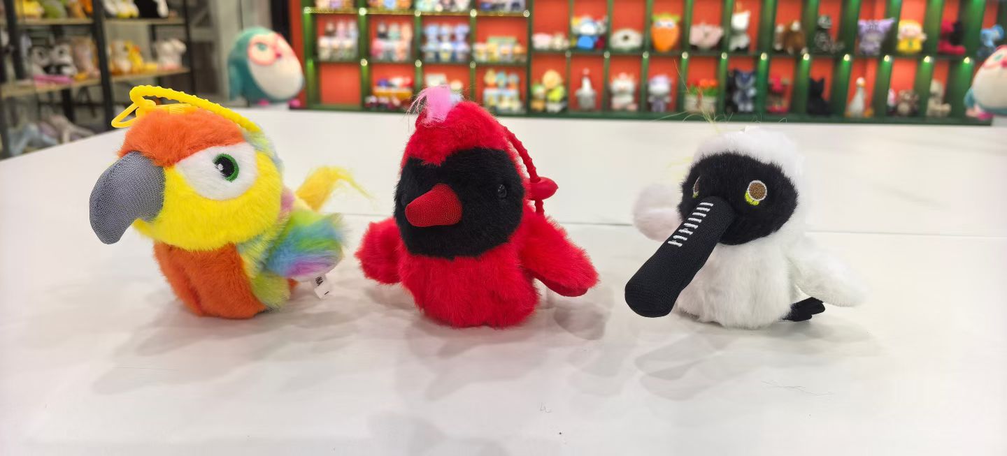 Cross-border bestseller Kuanghai Doudou Bird electric cat toy, sound-making simulation birds, birds, sparrows, black phoenixes, parrot nests, singing recording, wing-flapping birds, plush toy pendants, fledings Specification image