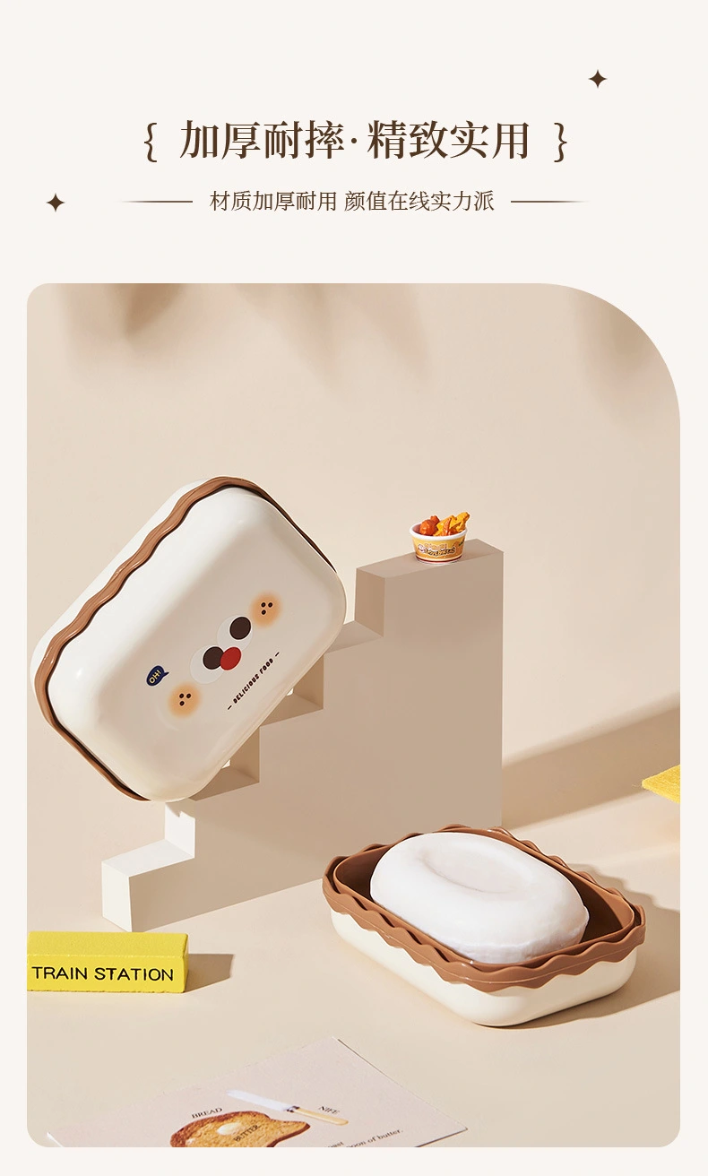 J06-6913 Soap box with lid, dust-proof and water-proof, convenient travel, simple draining soap box, countertop soap box detail image 6