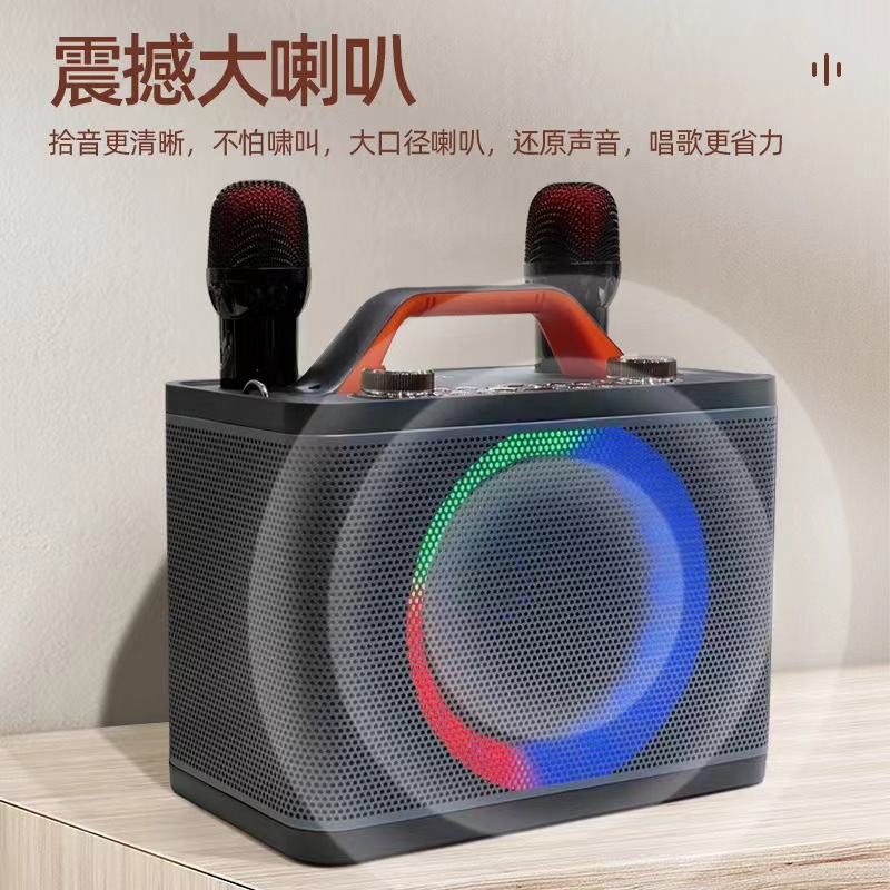 New high-quality leather Bluetooth speaker, microphone, karaoke, USB card, subwoofer, Bluetooth speaker details Picture