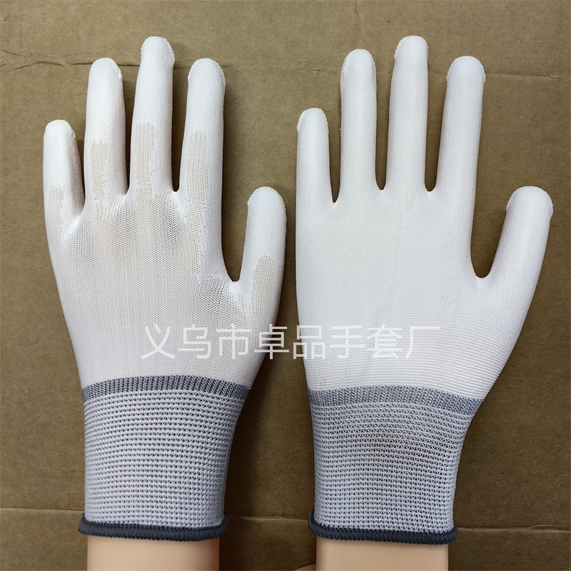 13-needle white PU-coated palm gloves, dust-free protective gloves for electronic factories, thin nylon PU-coated labor protection gloves pic 13