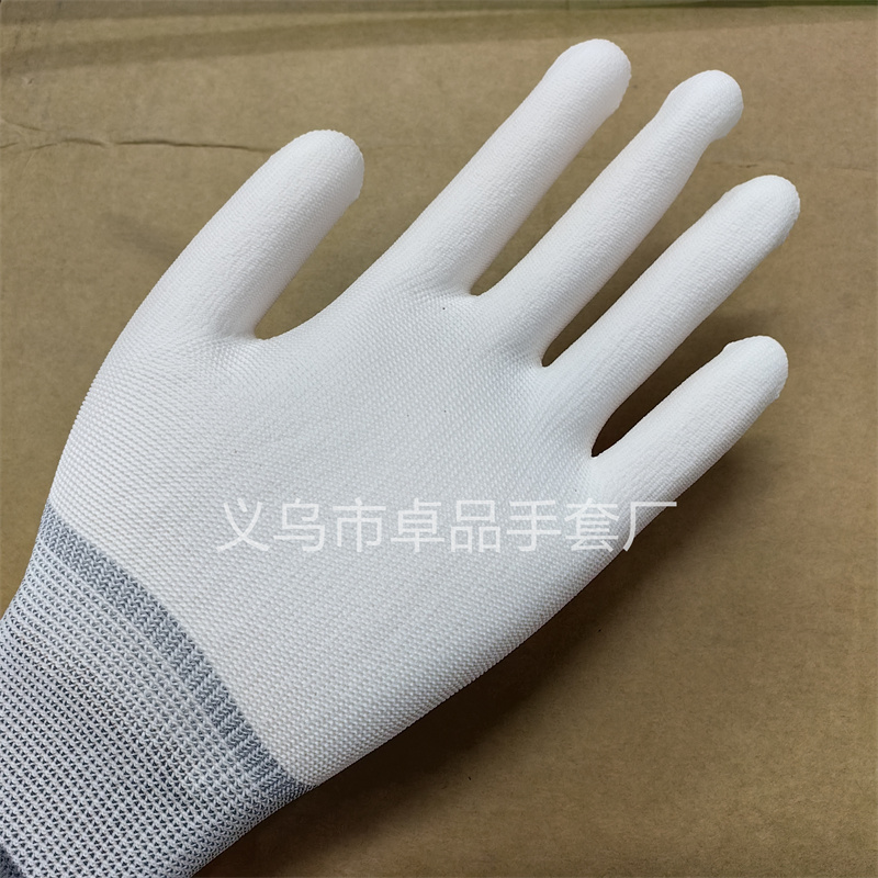 13-needle white PU-coated palm gloves, dust-free protective gloves for electronic factories, thin nylon PU-coated labor protection gloves pic 9