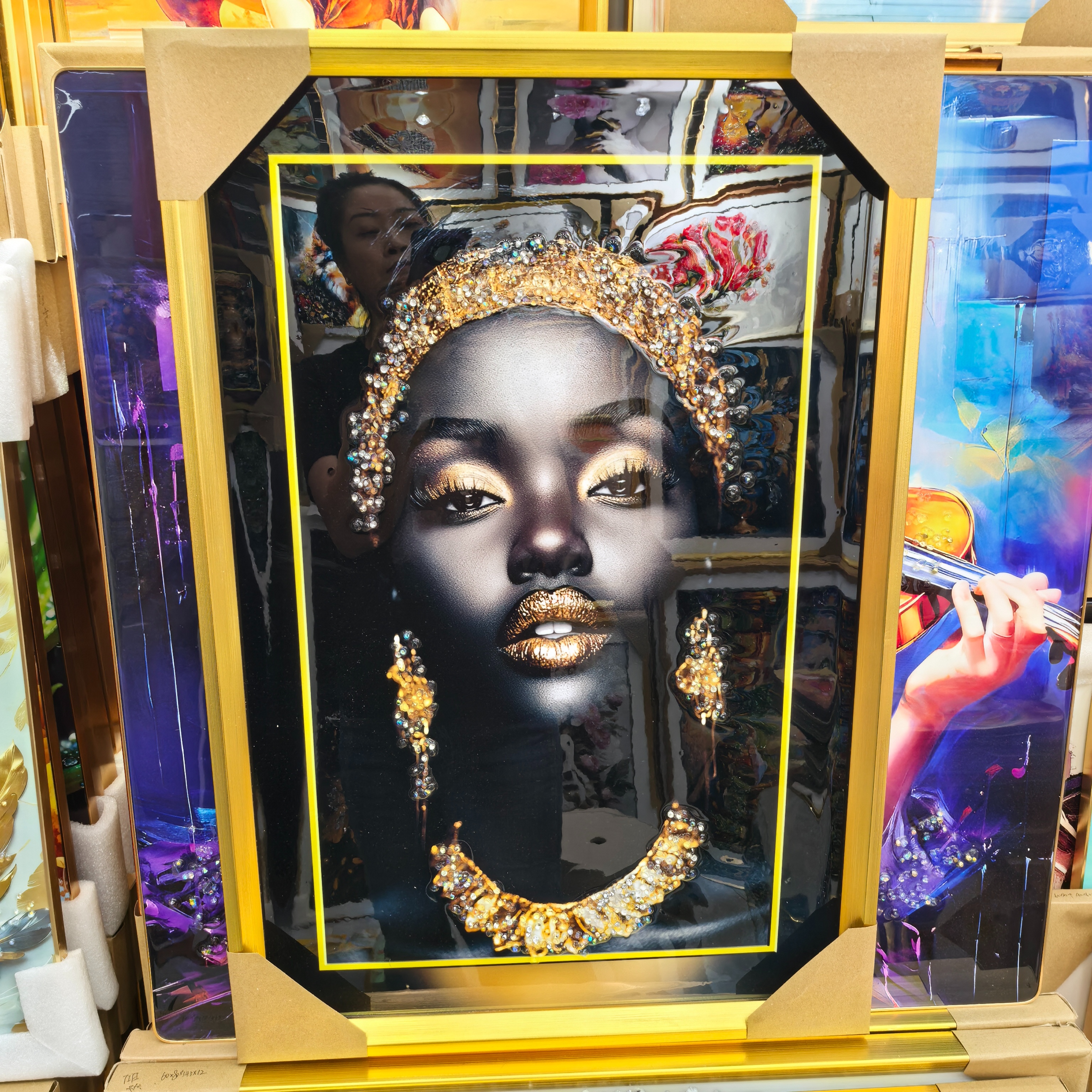 装饰画/农村客厅装饰画/农村别墅装饰画/晶瓷画/迎客松新中式产品图