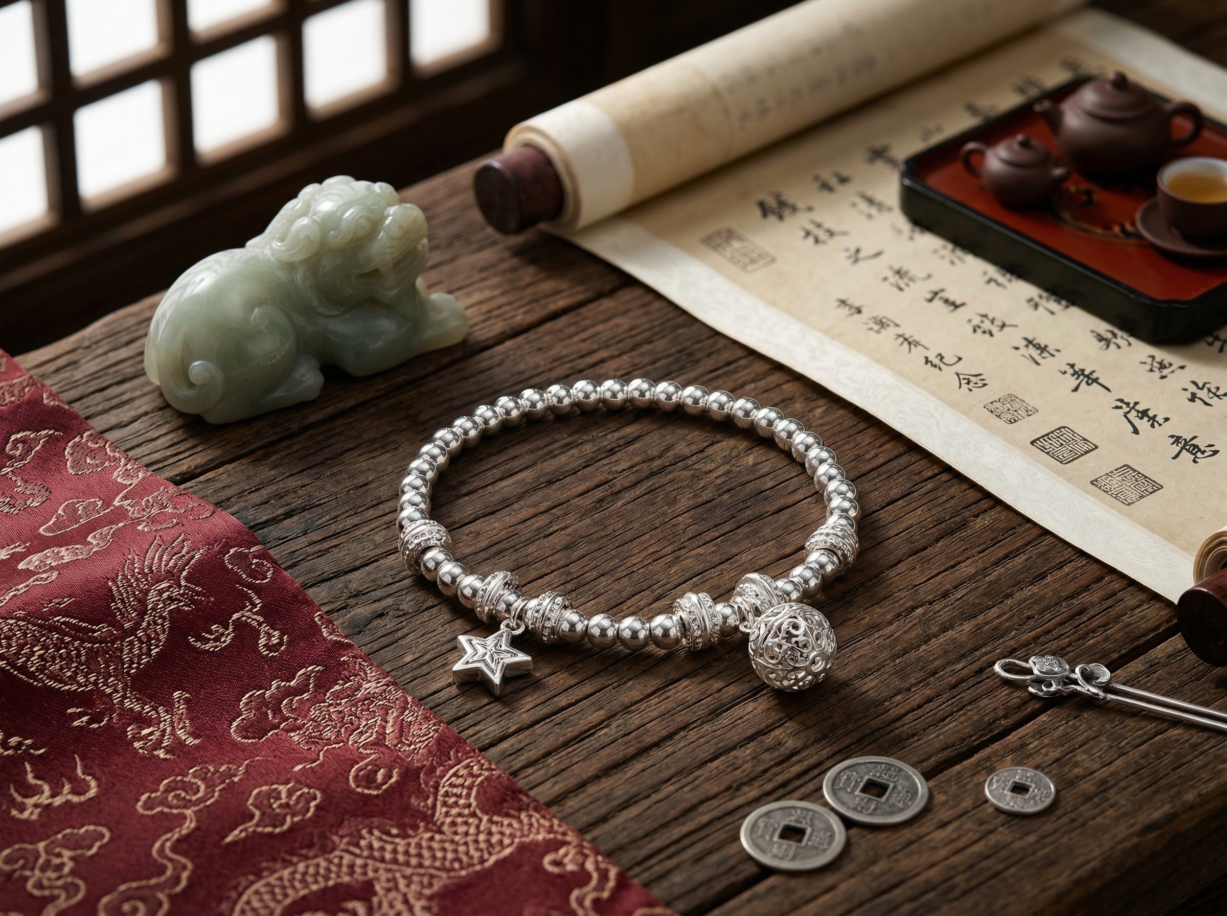 Fashionable and exquisite Star Language Flowing Light 925 Plain Silver Star Pendant beaded bracelet for women - Light Luxury, Niche, dynamic and whitening design sense jewelry details Picture