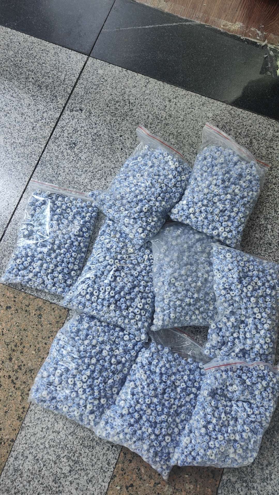 陶瓷贴花蓝色碎花珠子简约优雅饰品配件珠子
