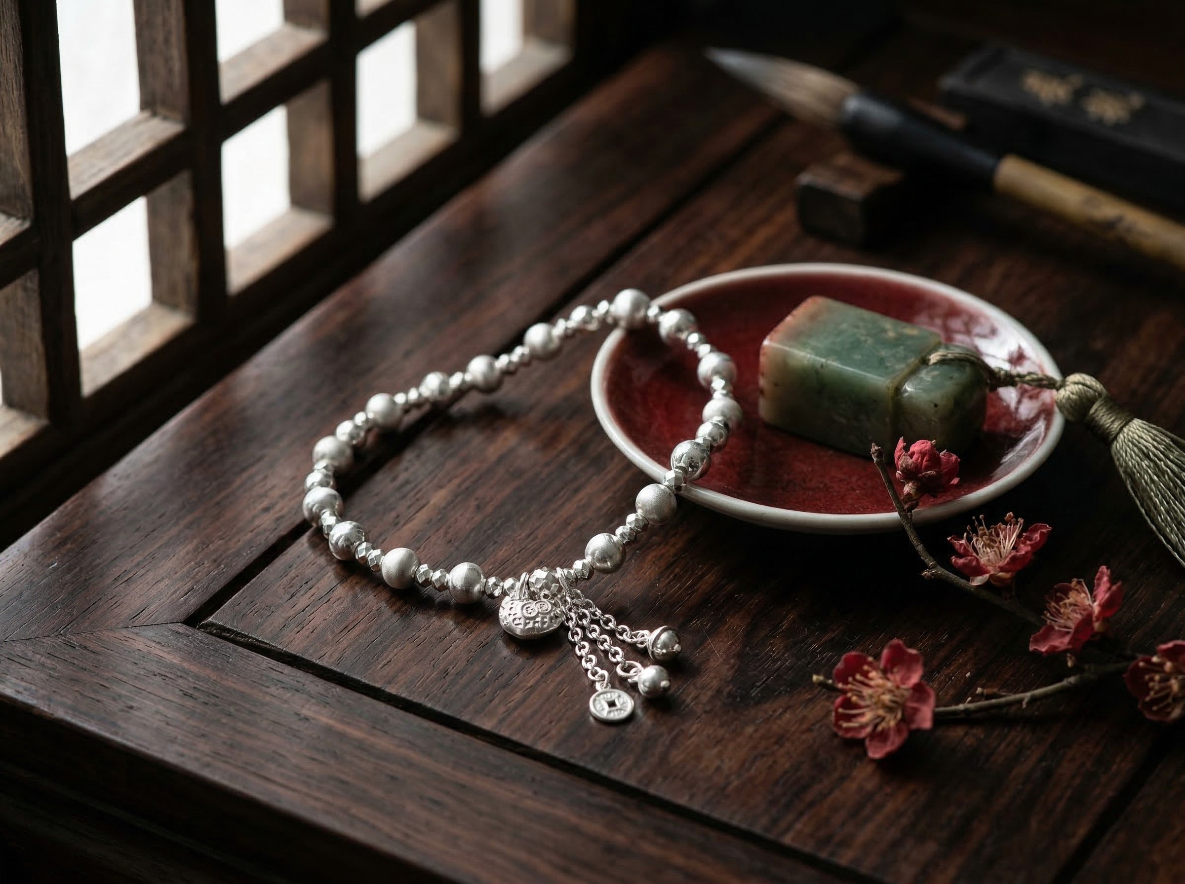 Fashion Precision Craftsmanship Galaxy Roaming ·925 Silver Star and Moon Tassel Beaded Bracelet details Picture