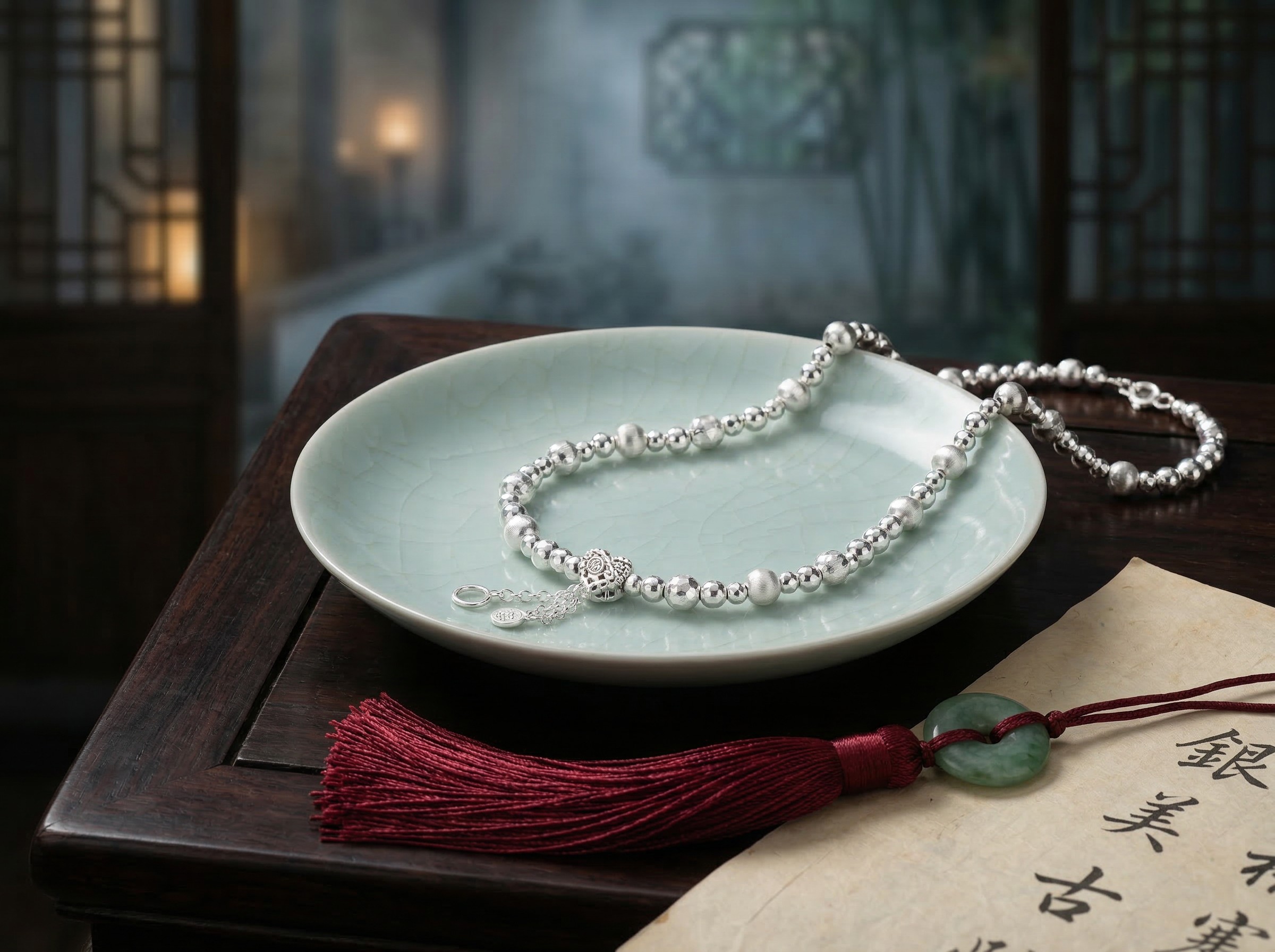 Fashion Precision Craftsmanship Galaxy Roaming ·925 Silver Star and Moon Tassel Beaded Bracelet