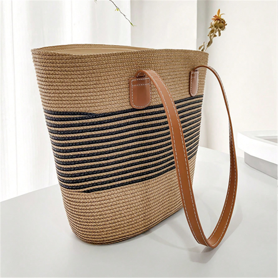 Cross-border new bestsellers: Women's spring and summer straw weaving bags, beach bags, single-shoulder crossbody bags, tote bags, urban style casual vacation bags, striped bags, hand-woven women's bags, and women's straw weaving art bags