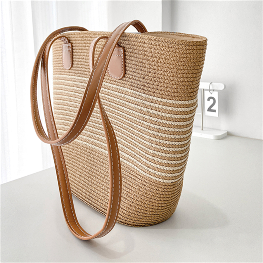 Cross-border new bestsellers: Women's spring and summer straw weaving bags, beach bags, single-shoulder crossbody bags, tote bags, urban style casual vacation bags, striped bags, hand-woven women's bags, and women's straw weaving art bags details Picture