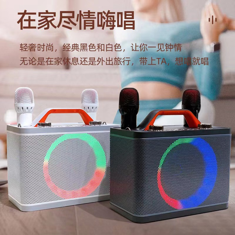New high-quality leather Bluetooth speaker, microphone, karaoke, USB card, subwoofer, Bluetooth speaker Specification image