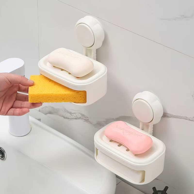 F34-X-68 suction cup Double-layer soap box, wall-mounted for home bathroom, non-drilling suction cup soap box, multi-functional storage Application Scenario