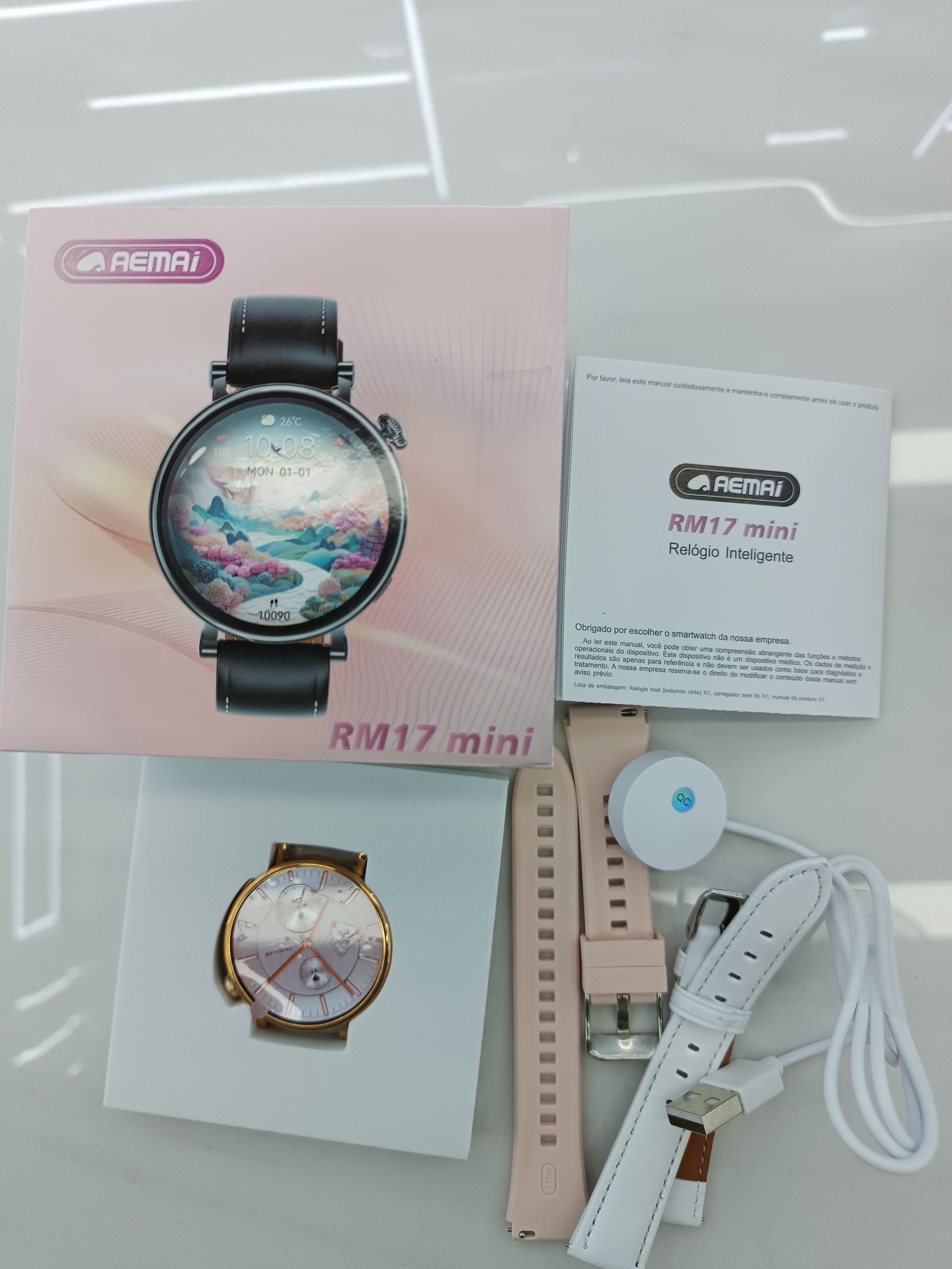 AEMAI  RM17智能运动女士圆形手表接打电话检测心率血压运动硅胶2条表带配饰品