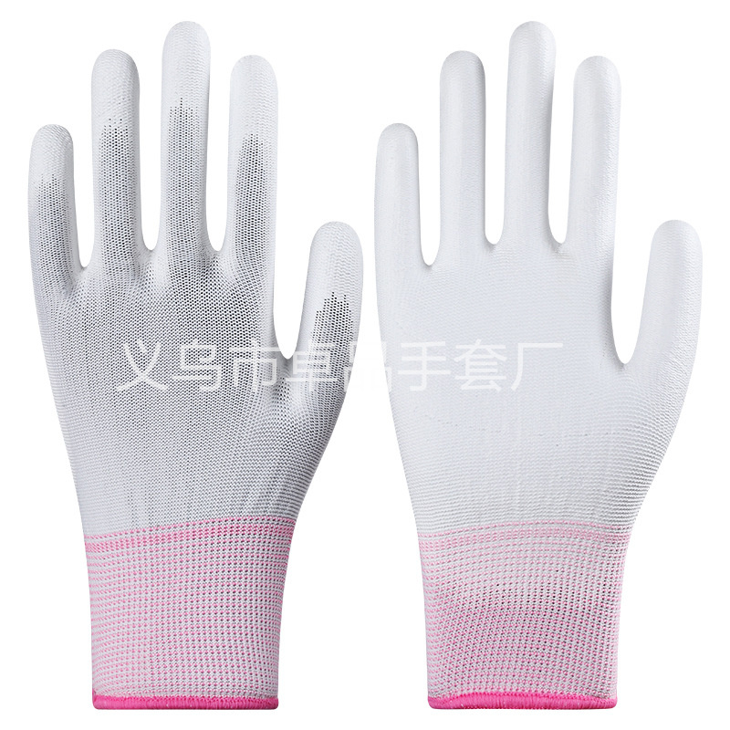 13-needle white PU-coated palm gloves, dust-free protective gloves for electronic factories, thin nylon PU-coated labor protection gloves details Picture