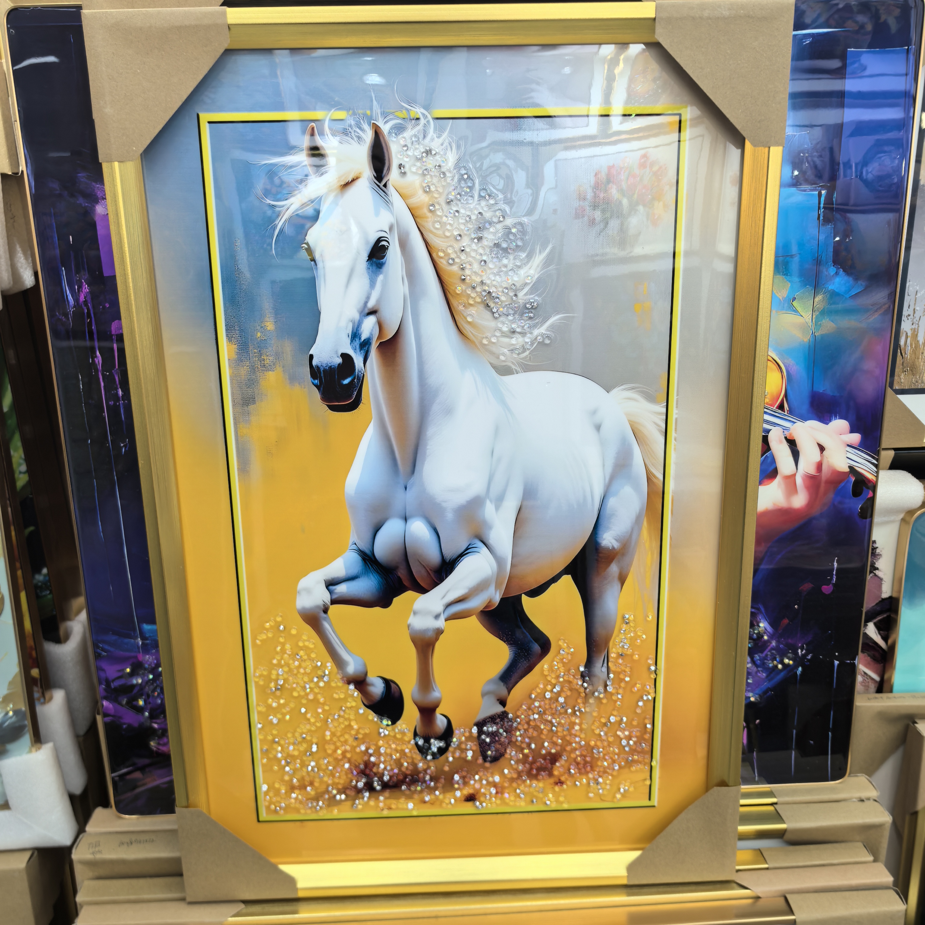 装饰画/农村客厅装饰画/农村别墅装饰画/晶瓷画/迎客松新中式细节图