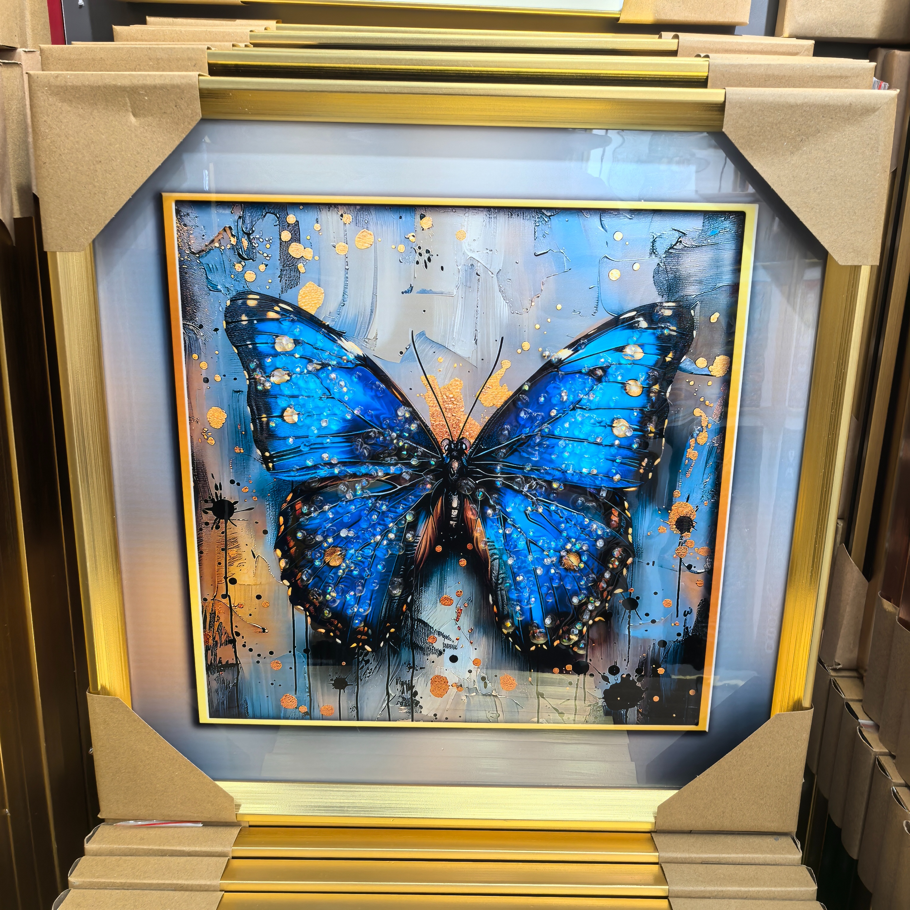 浮雕描金靠山图/手工马宋锦非遗/山水画/金属装饰画/大画框框架细节图
