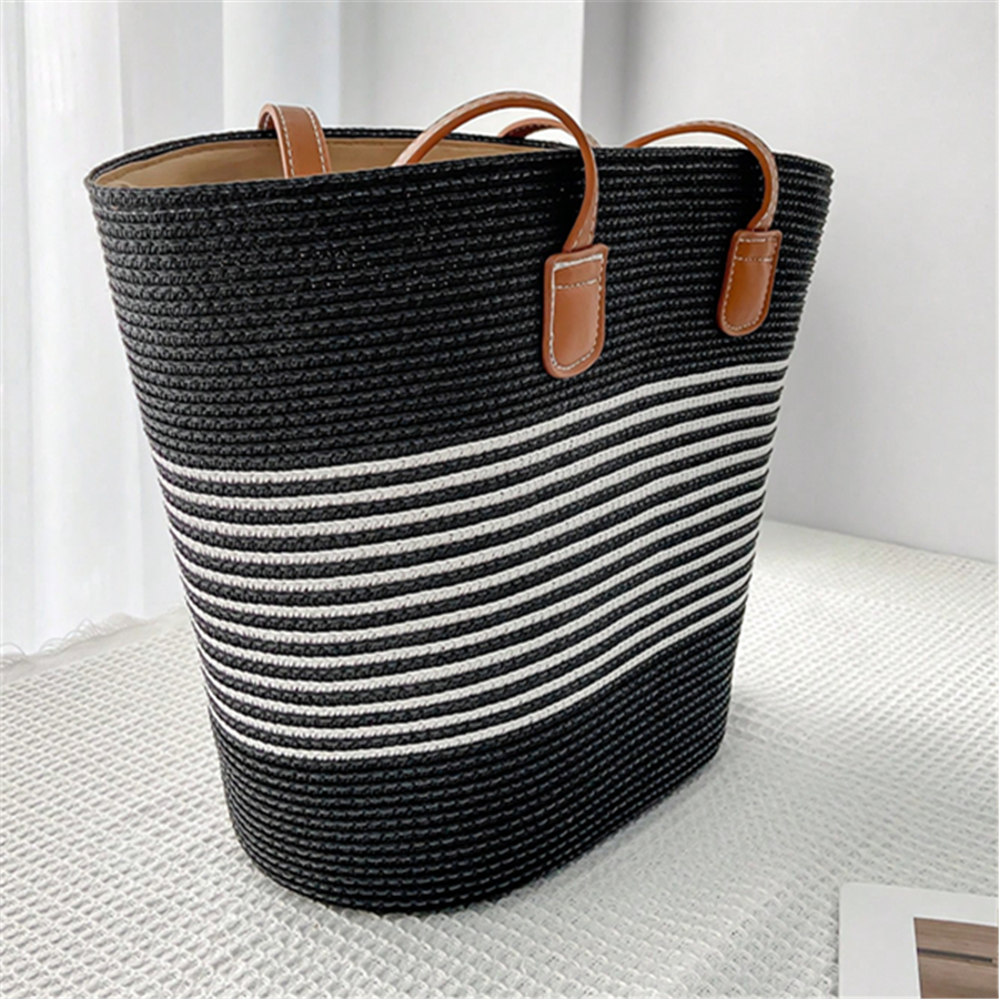 Cross-border new bestsellers: Women's spring and summer straw weaving bags, beach bags, single-shoulder crossbody bags, tote bags, urban style casual vacation bags, striped bags, hand-woven women's bags, and women's straw weaving art bags Specification image