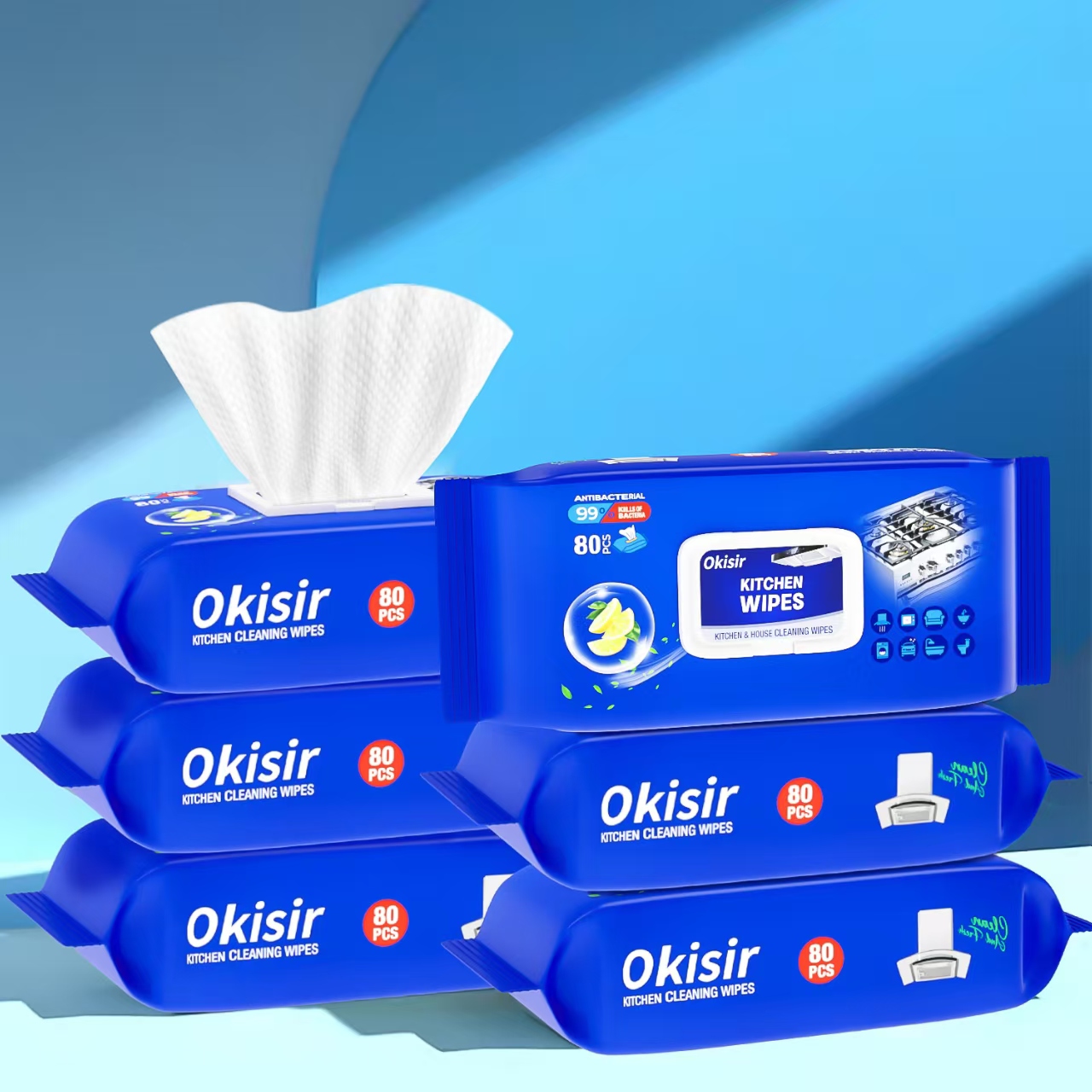 Okisir厨房清洁湿巾 污强去油一次性厨房湿巾加厚加大湿巾