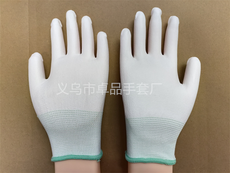 13-needle white PU-coated palm gloves, dust-free protective gloves for electronic factories, thin nylon PU-coated labor protection gloves pic 12