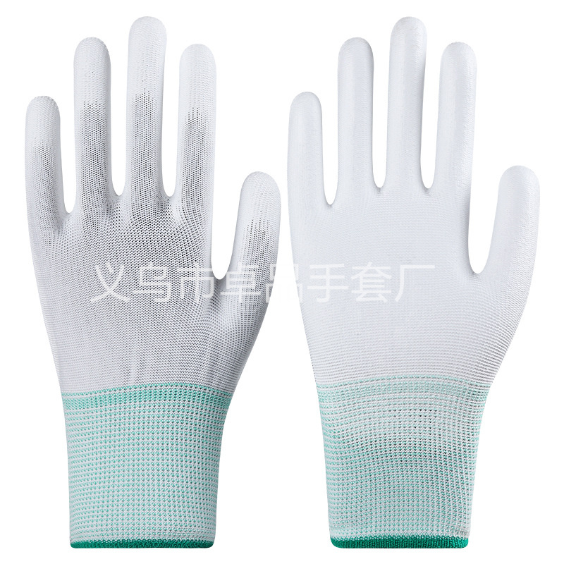 13-needle white PU-coated palm gloves, dust-free protective gloves for electronic factories, thin nylon PU-coated labor protection gloves Specification image