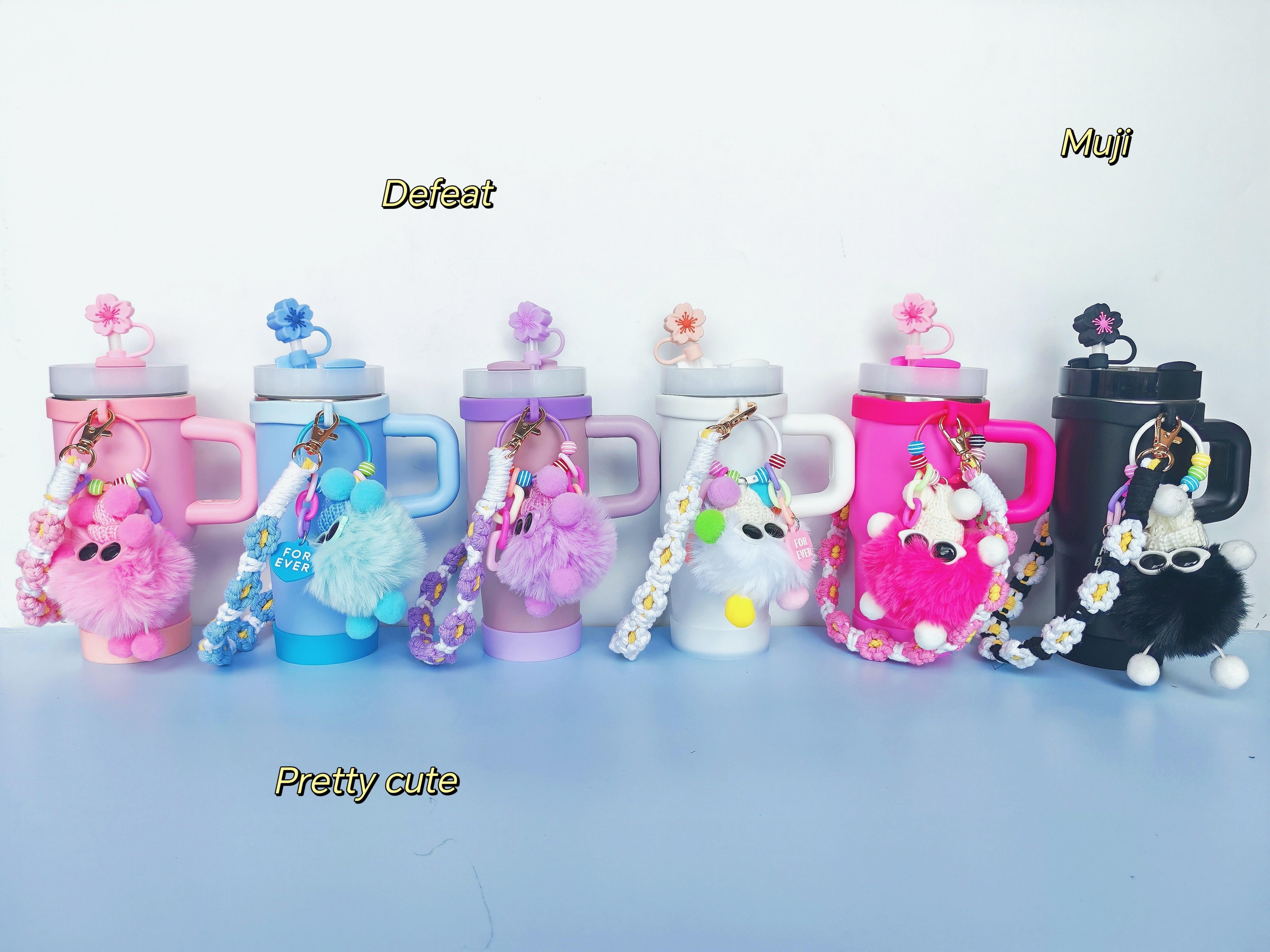 跨境新品可爱挂件整套14OZ水杯厂家直销，304不锈钢水杯，来图定制。