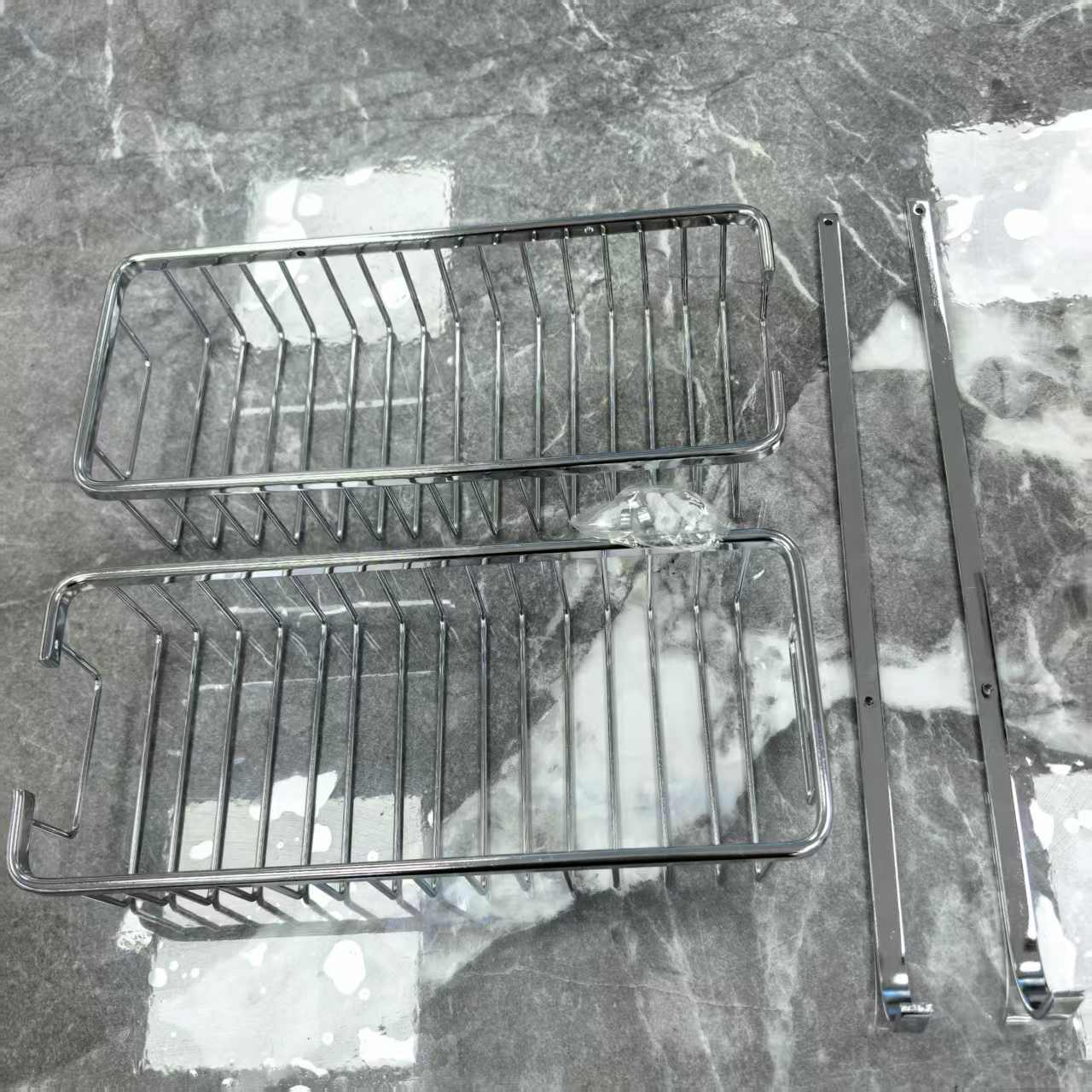 RR-GJ129 stainless steel double-layer storage rack with hooks