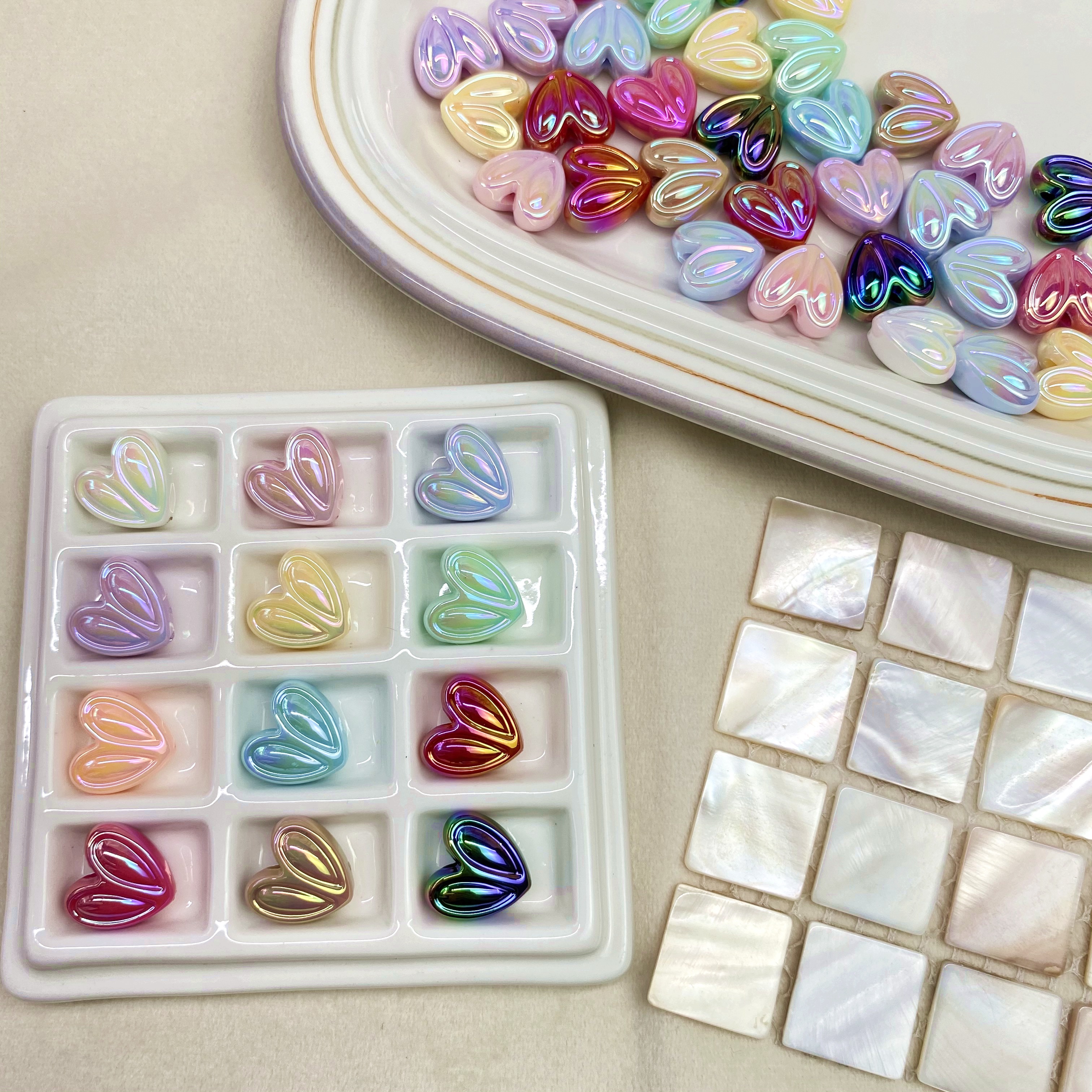 Acrylic solid color UV-coated rabbit ear heart diy/ straight hole beaded mobile phone chain keychain accessory material loose beads details Picture