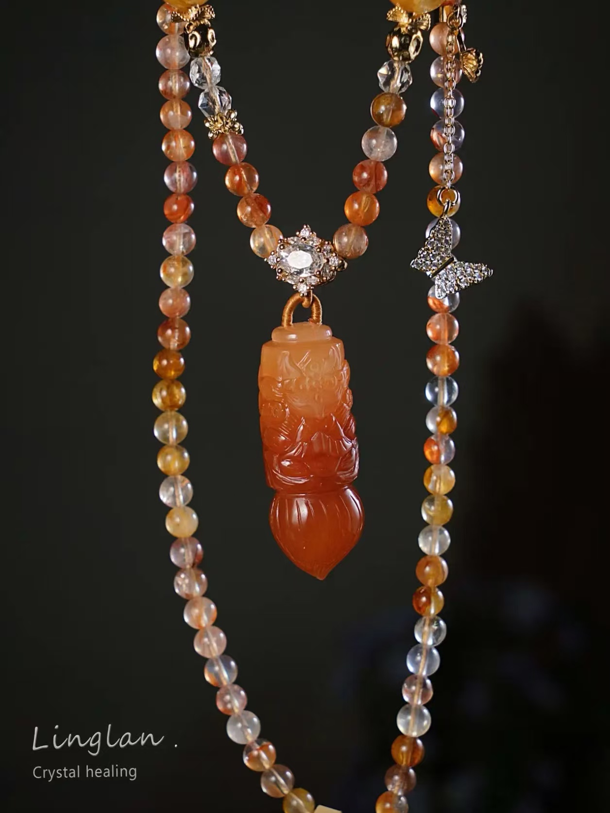 兔毛纯手工雕刻水晶吊坠