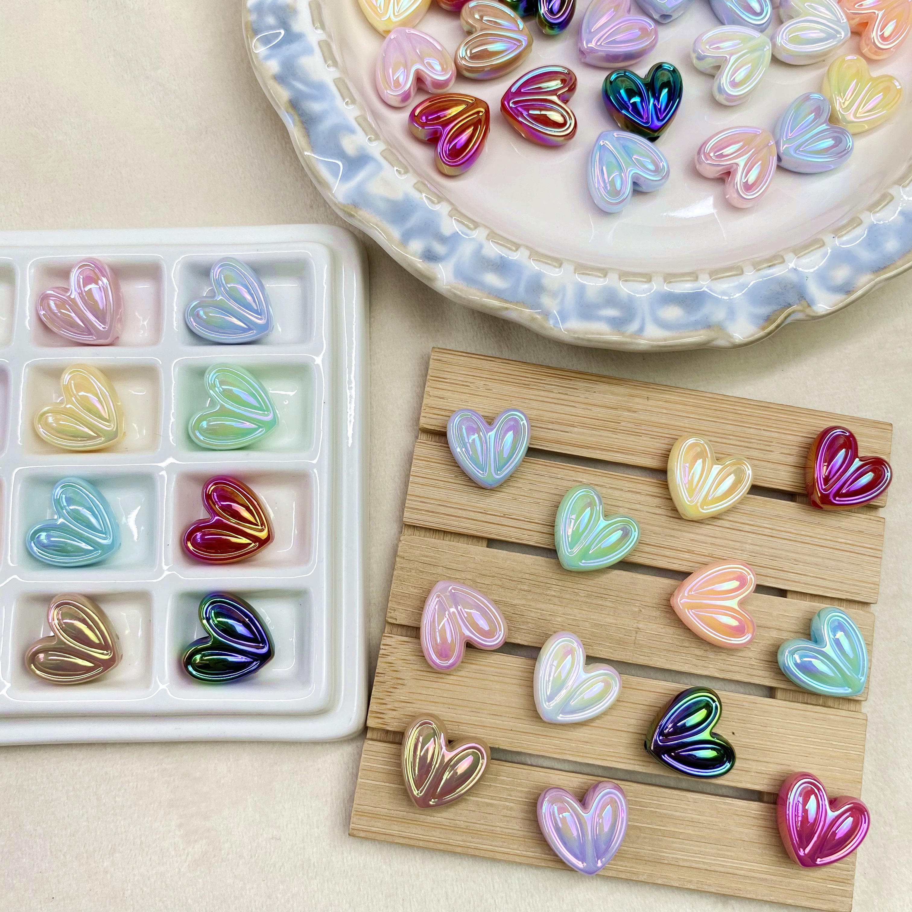 Acrylic solid color UV-coated rabbit ear heart diy/ straight hole beaded mobile phone chain keychain accessory material loose beads Specification image