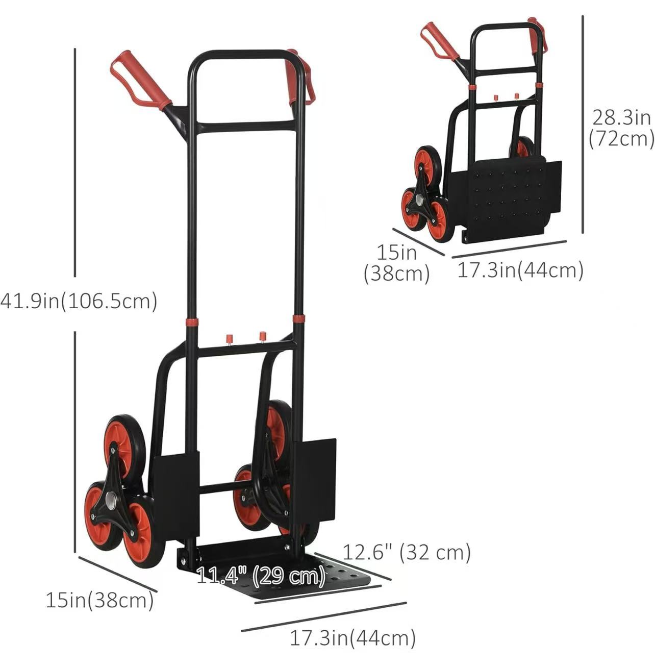 Heavy-duty 6-wheel stair-climbing trolley, adjustable trolley Specification drawing
