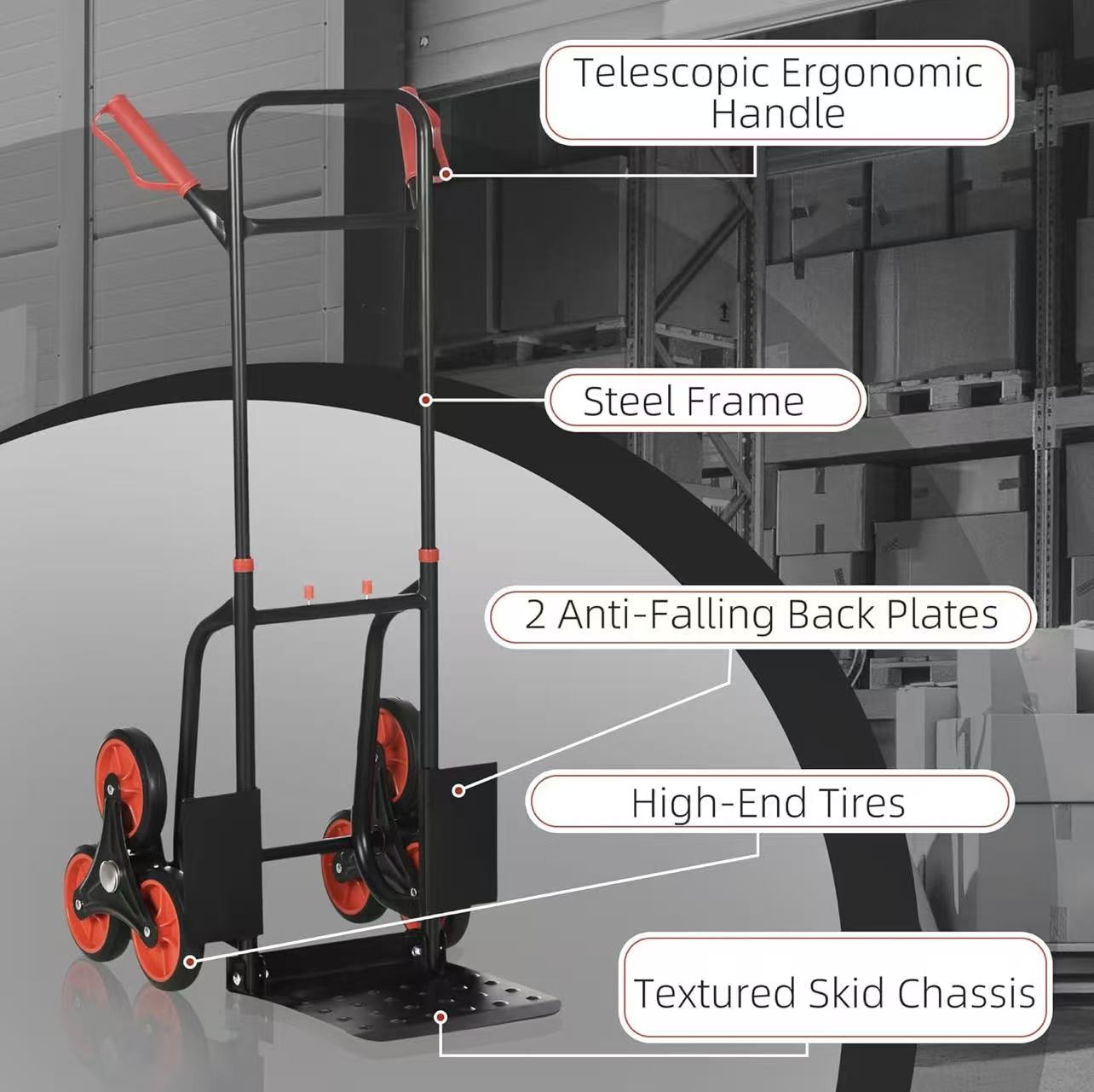 Heavy-duty 6-wheel stair-climbing trolley, adjustable trolley details Picture
