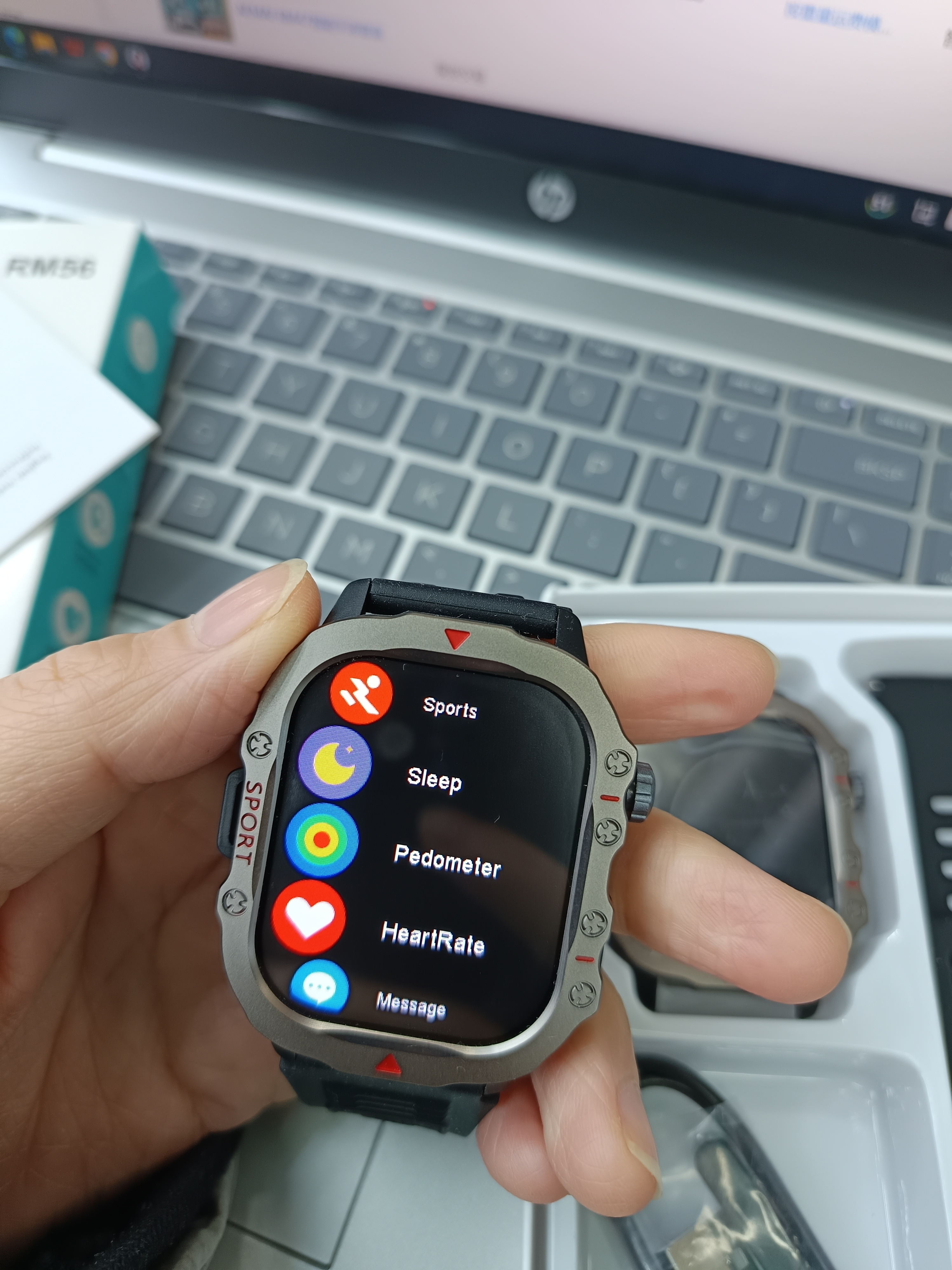 The latest AEMAI RM 56 smart sports watch features a large screen, a flashlight, and a silicone strap that can monitor psychology, blood pressure, exercise, and sleep Item Picture