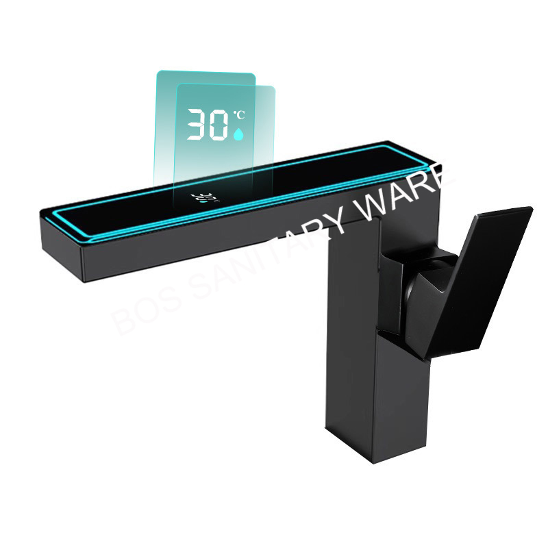 Intelligent digital display LED ambient light, bathroom washbasin, face wash basin, cold and hot water faucet, bathroom faucet Item Picture