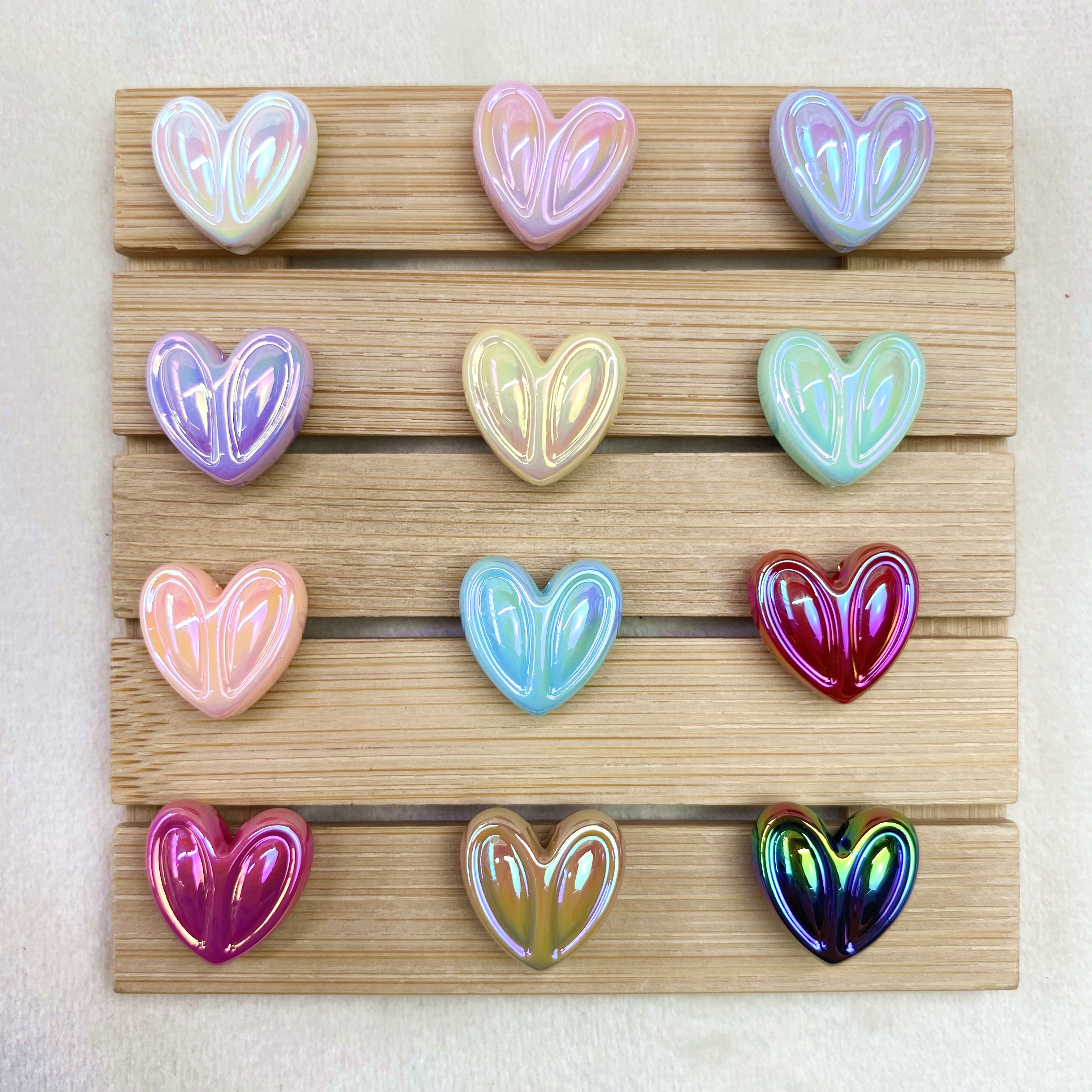 Acrylic solid color UV-coated rabbit ear heart diy/ straight hole beaded mobile phone chain keychain accessory material loose beads Item Picture